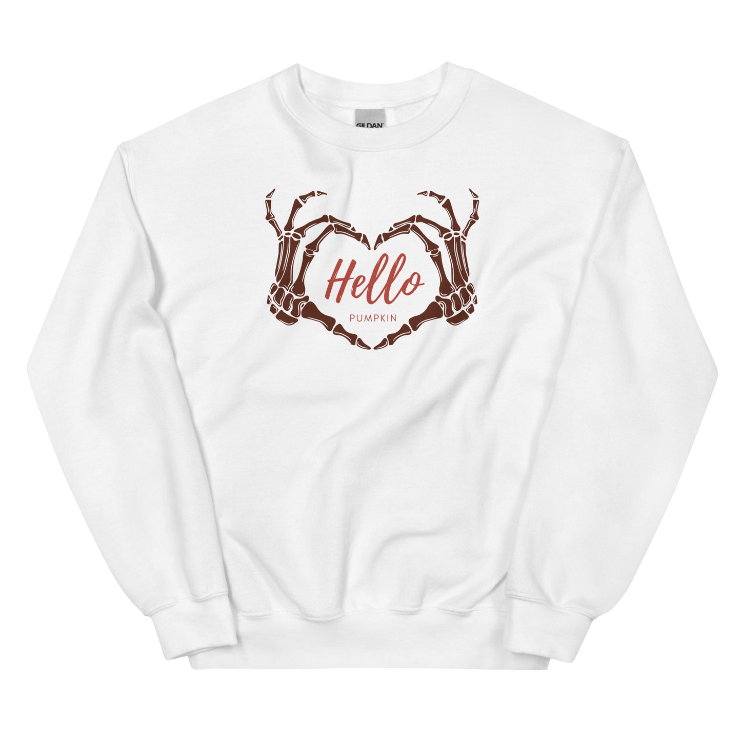 Hello Pumpkin Skeleton Heart Hands Crewneck Fall Halloween Unisex Sweatshirt