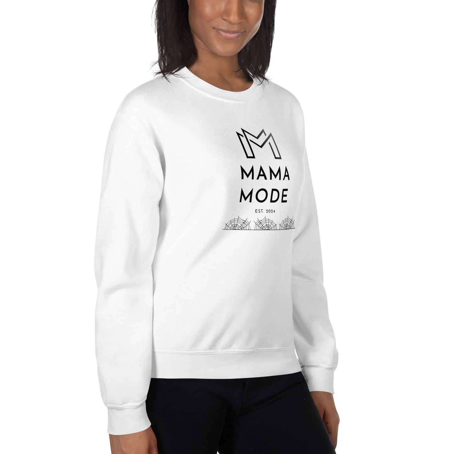 New Mom | Mama Mode Established 2024 Halloween Spiderweb Fall Crewneck Sweatshirt