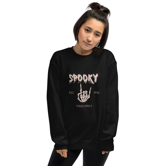 Spooky Vibes Skeleton Hands Peace Established 1692 Crewneck Sweatshirt