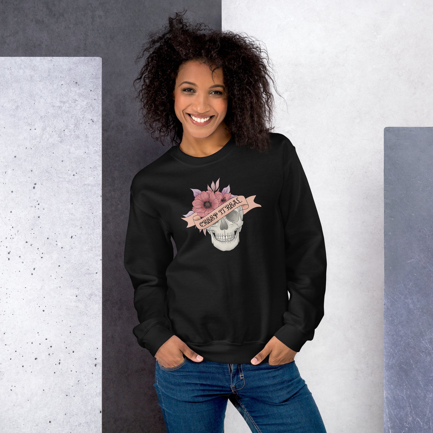 Creep it Real Skeleton Skull Fall Halloween Crewneck Sweatshirt | Keep it Real