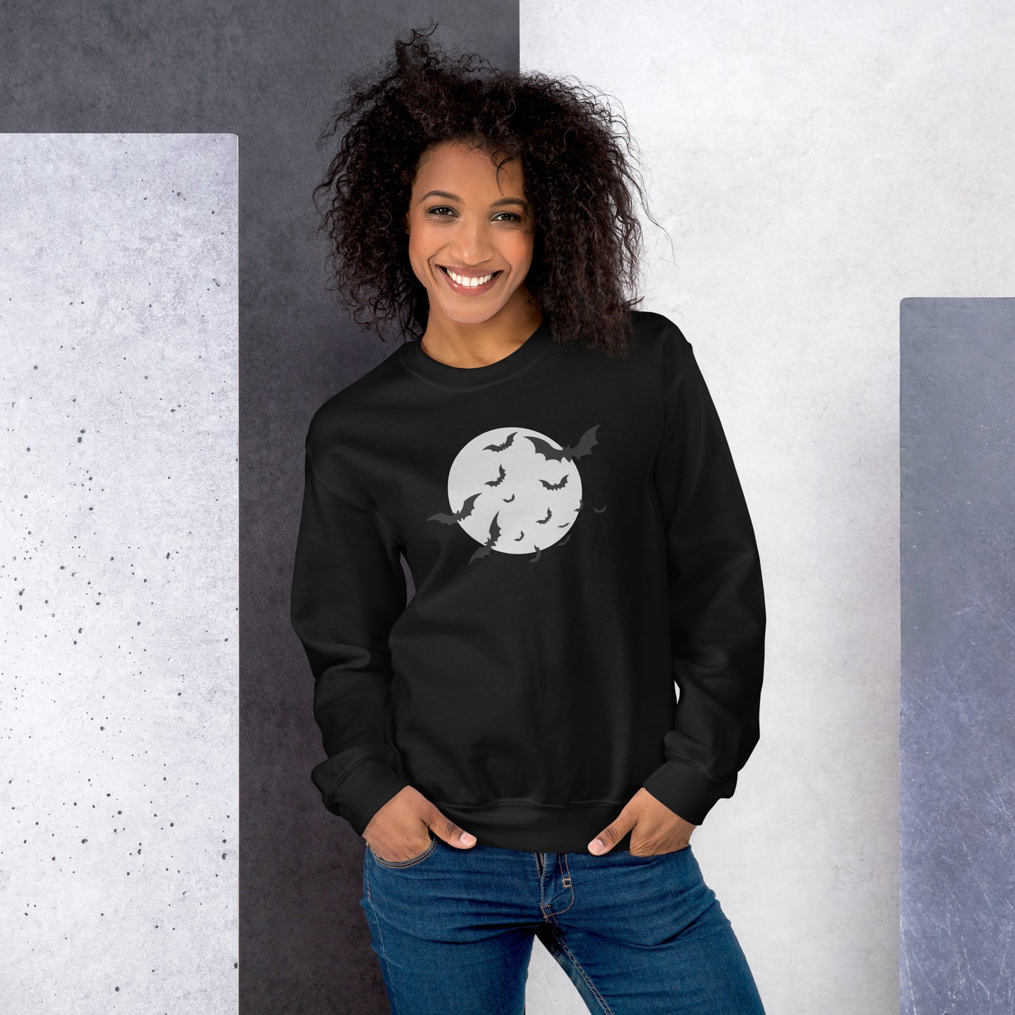 Full Moon with Bats Crewneck Fall Halloween Unisex Sweatshirt
