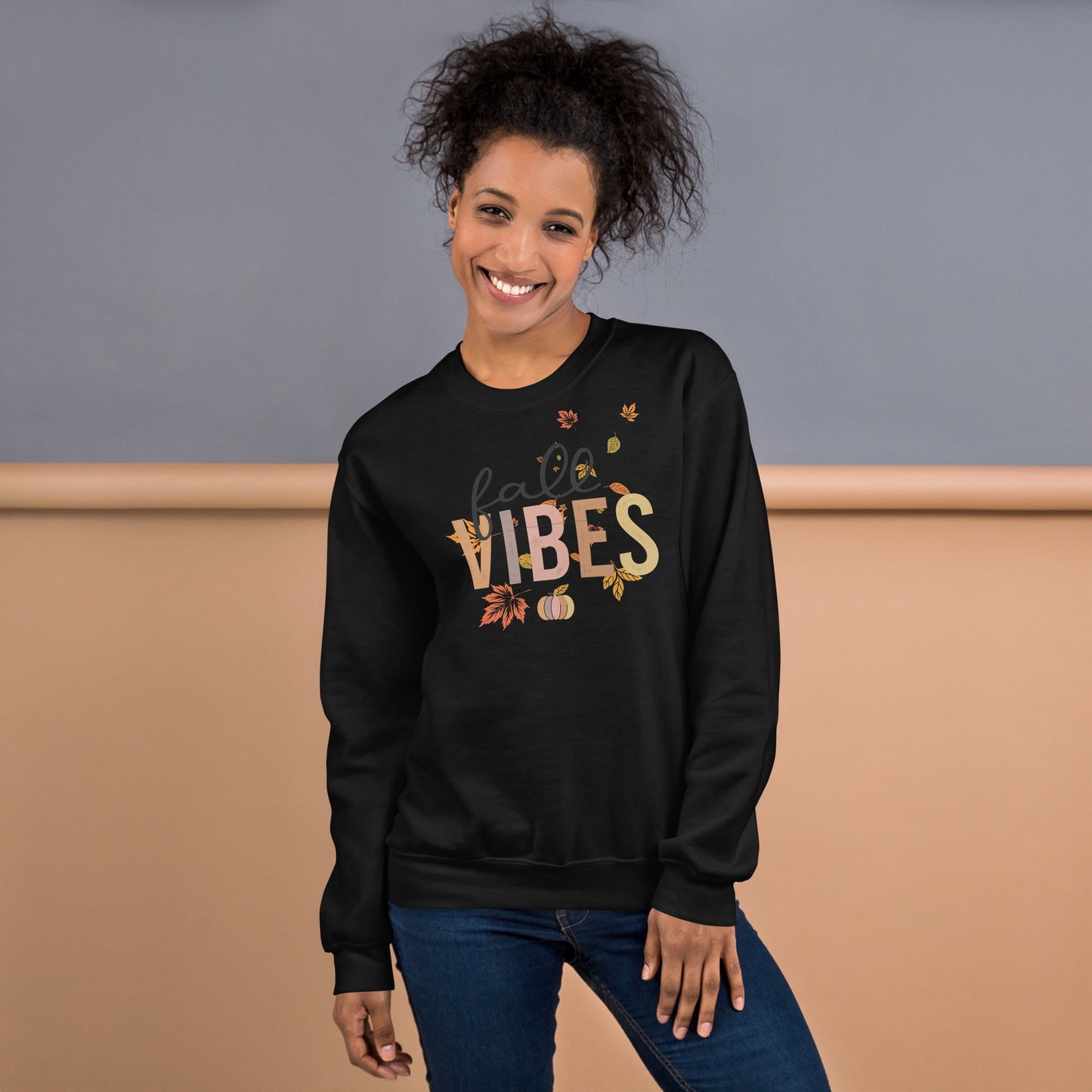 Fall Vibes Pumpkin Leaves Seasonal Crewneck Unisex Sweatshirt