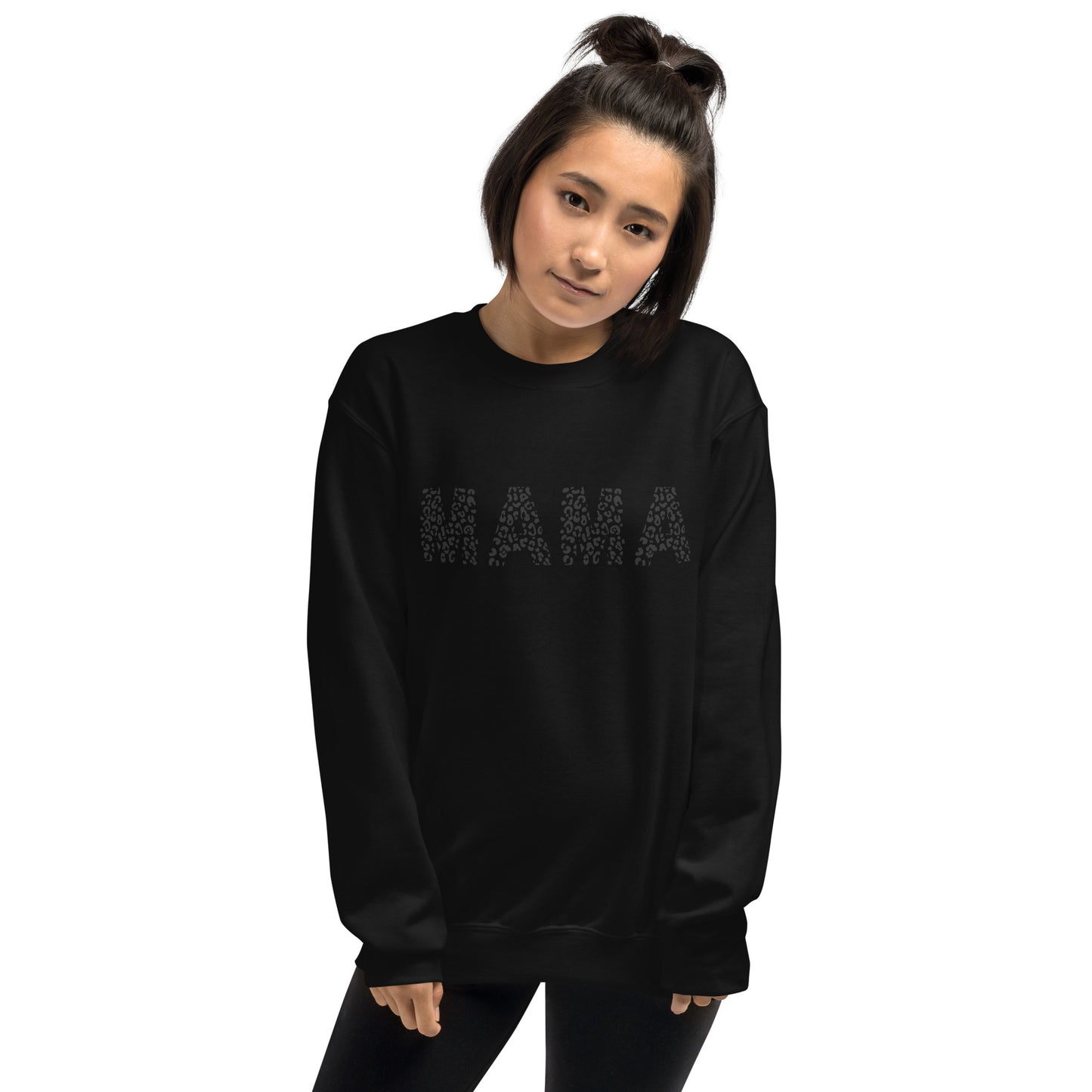 Mama Black and White Cheetah Print Crewneck Cozy Fall Unisex Sweatshirt