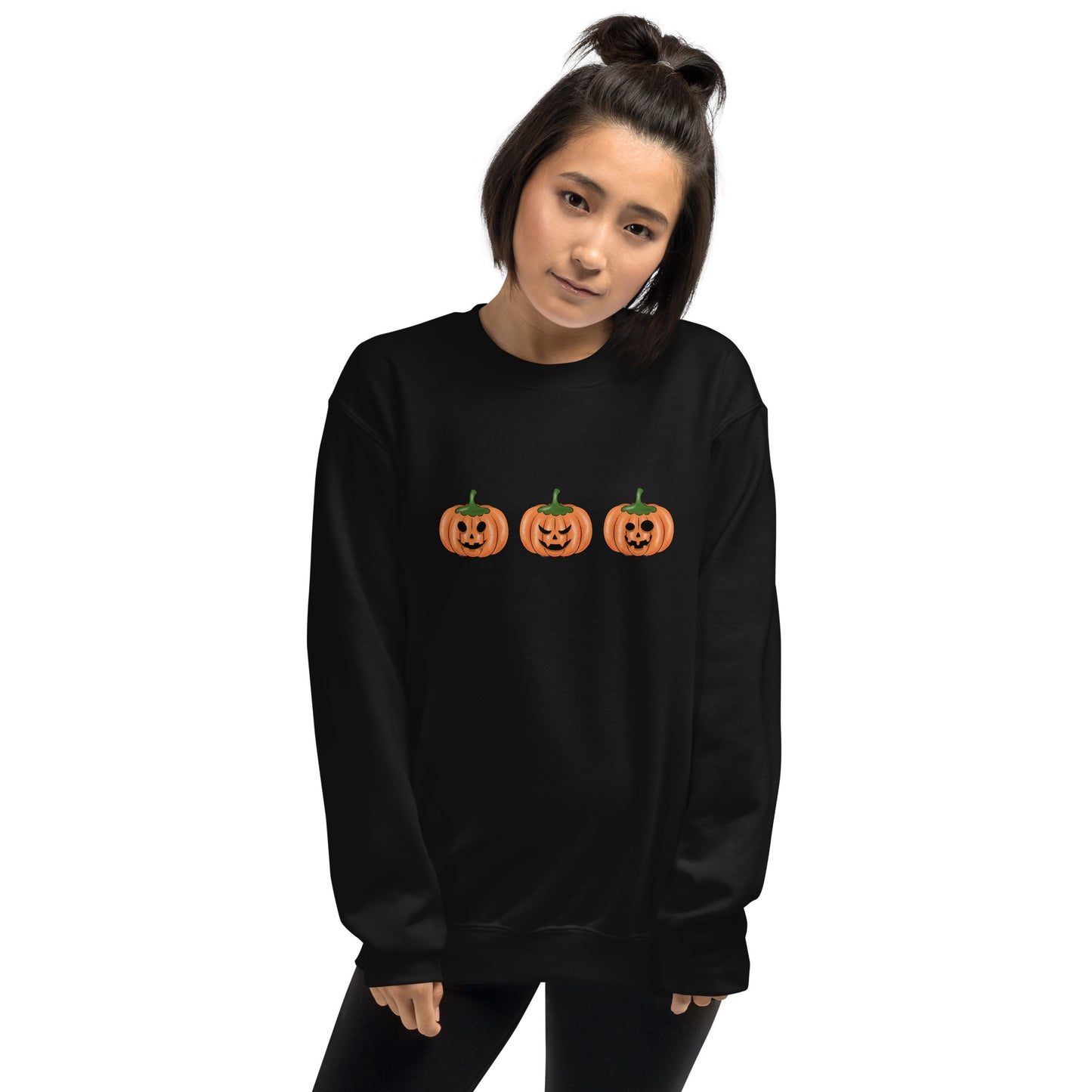 Trendy Fall Pumpkin Faces Crewneck Unisex Sweatshirt