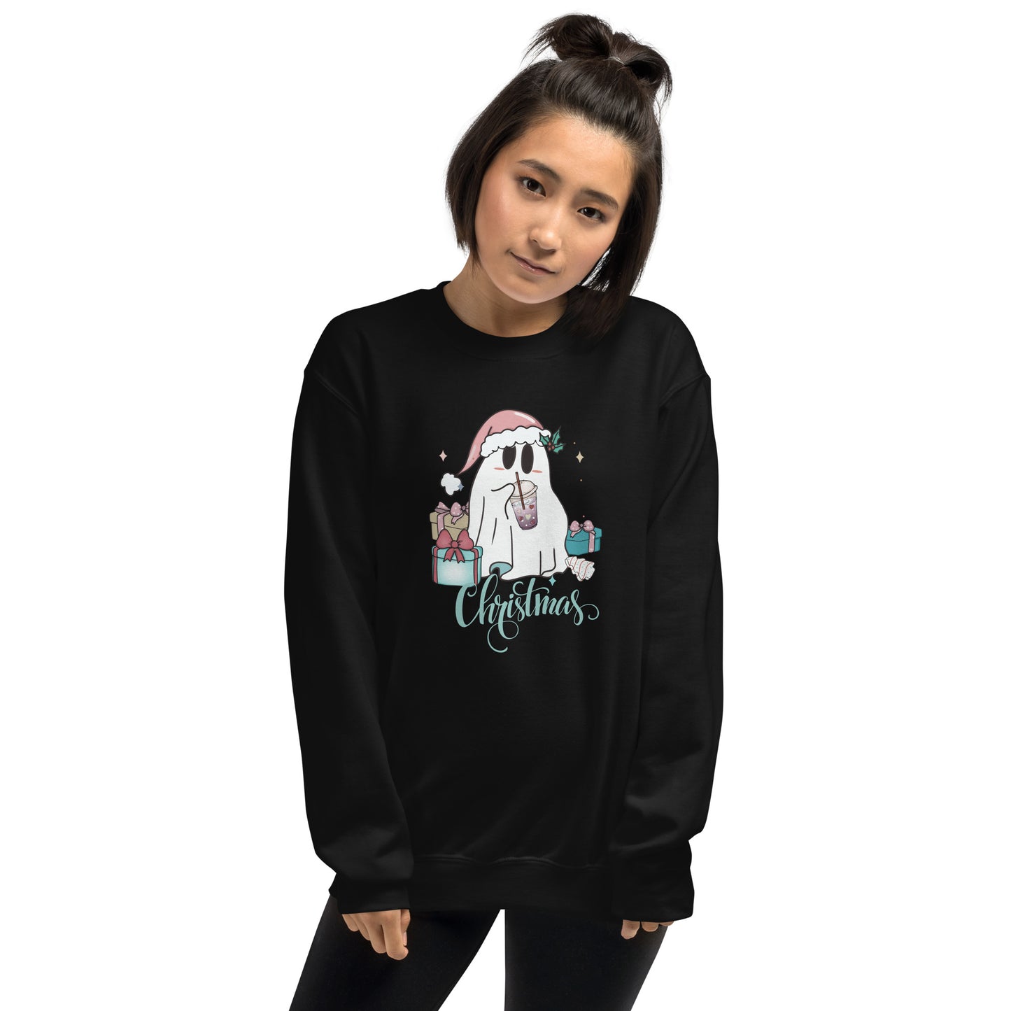 Christmas Cute Boujie Ghost with Presents Unisex Sweatshirt