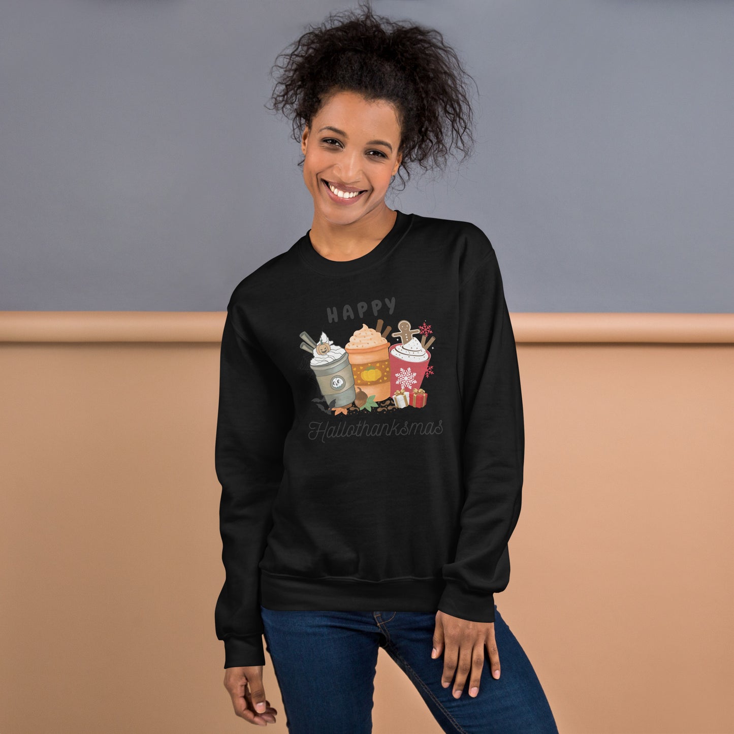 Happy HalloThanksMas Holiday Mashup Coffee Unisex Sweatshirt