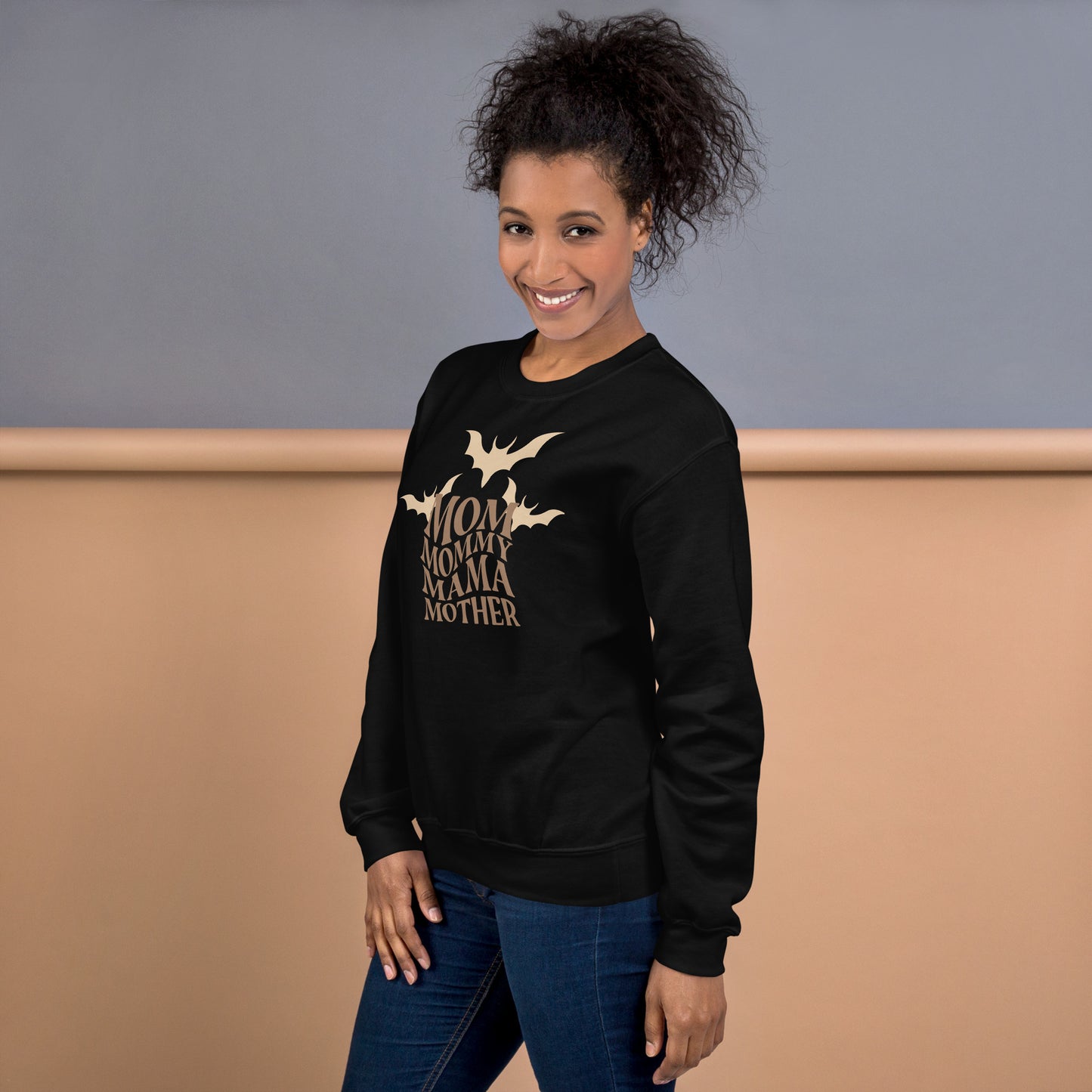 Mom Mama Mommy Mother with Bats Fall Halloween Crewneck Sweatshirt