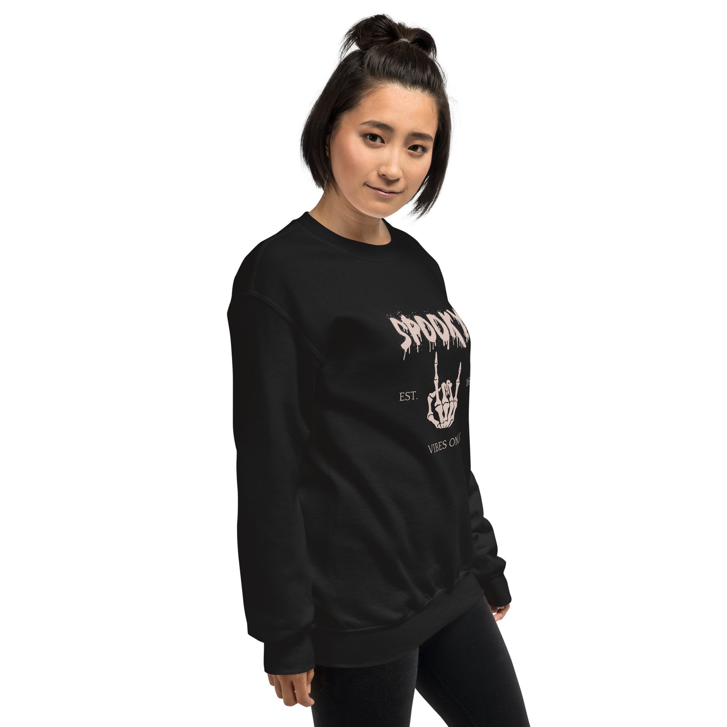 Spooky Vibes Skeleton Hands Peace Established 1692 Crewneck Sweatshirt