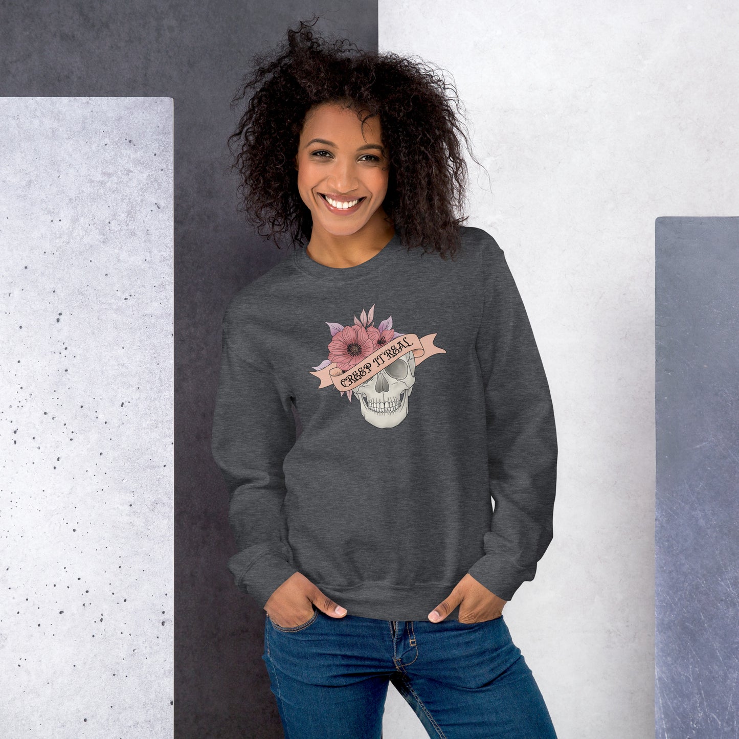 Creep it Real Skeleton Skull Fall Halloween Crewneck Sweatshirt | Keep it Real