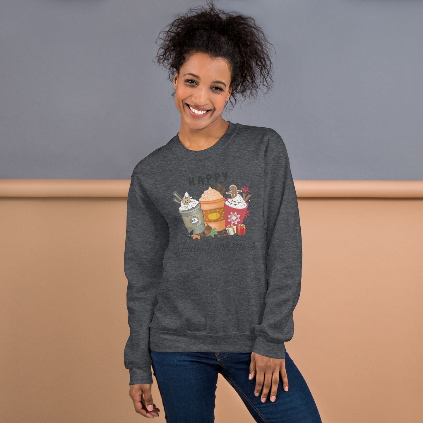 Happy HalloThanksMas Holiday Mashup Coffee Unisex Sweatshirt