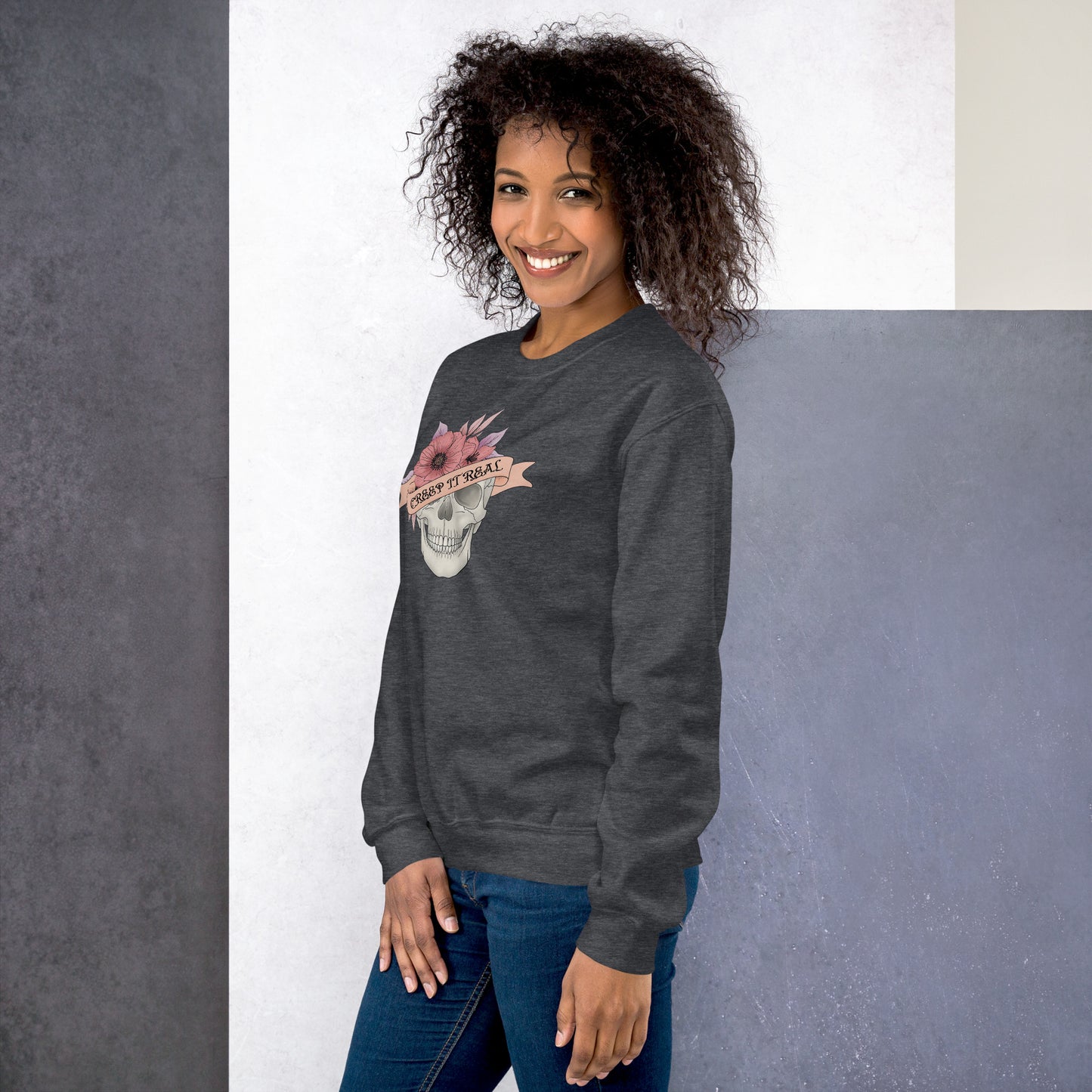 Creep it Real Skeleton Skull Fall Halloween Crewneck Sweatshirt | Keep it Real