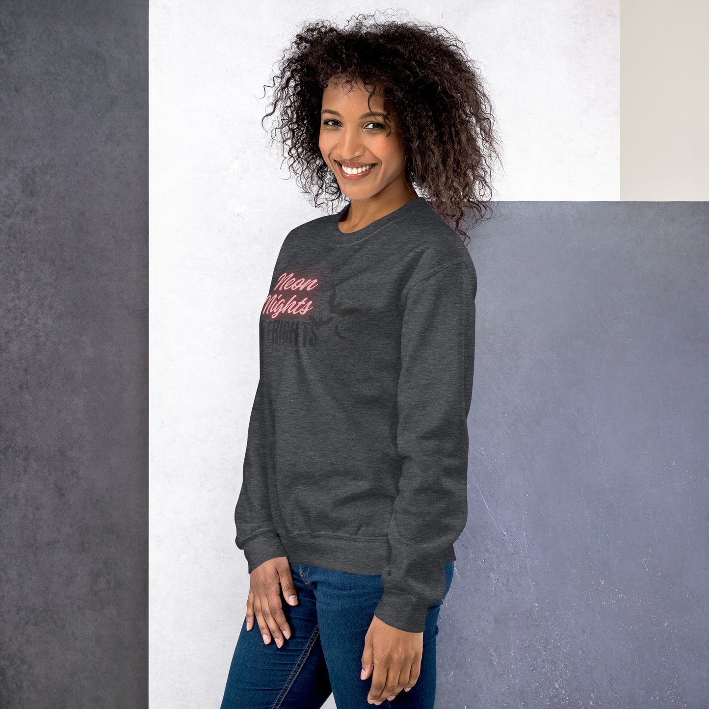 Neon Nights and Frights with Bats Halloween Fall Crewneck Sweatshirt