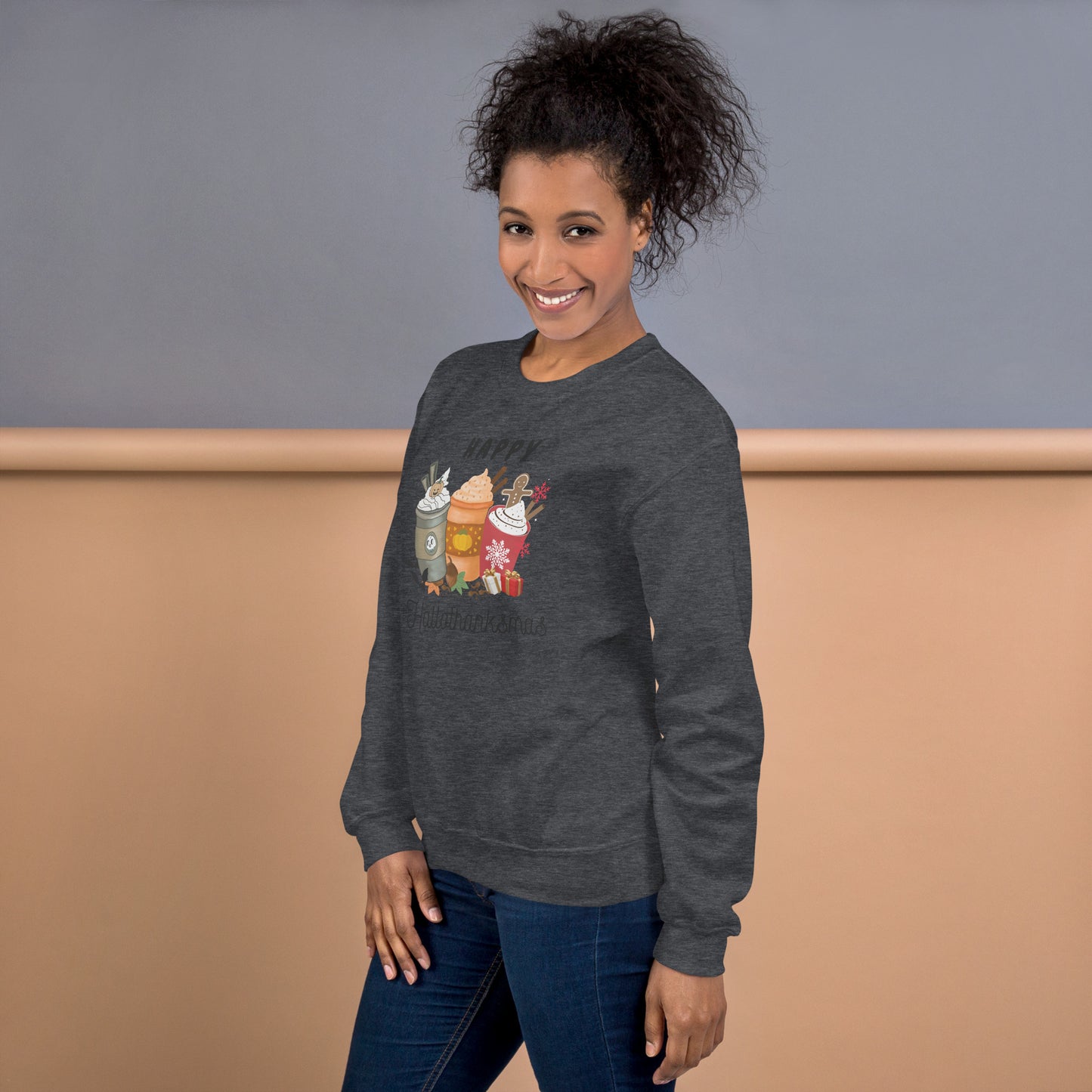 Happy HalloThanksMas Holiday Mashup Coffee Unisex Sweatshirt