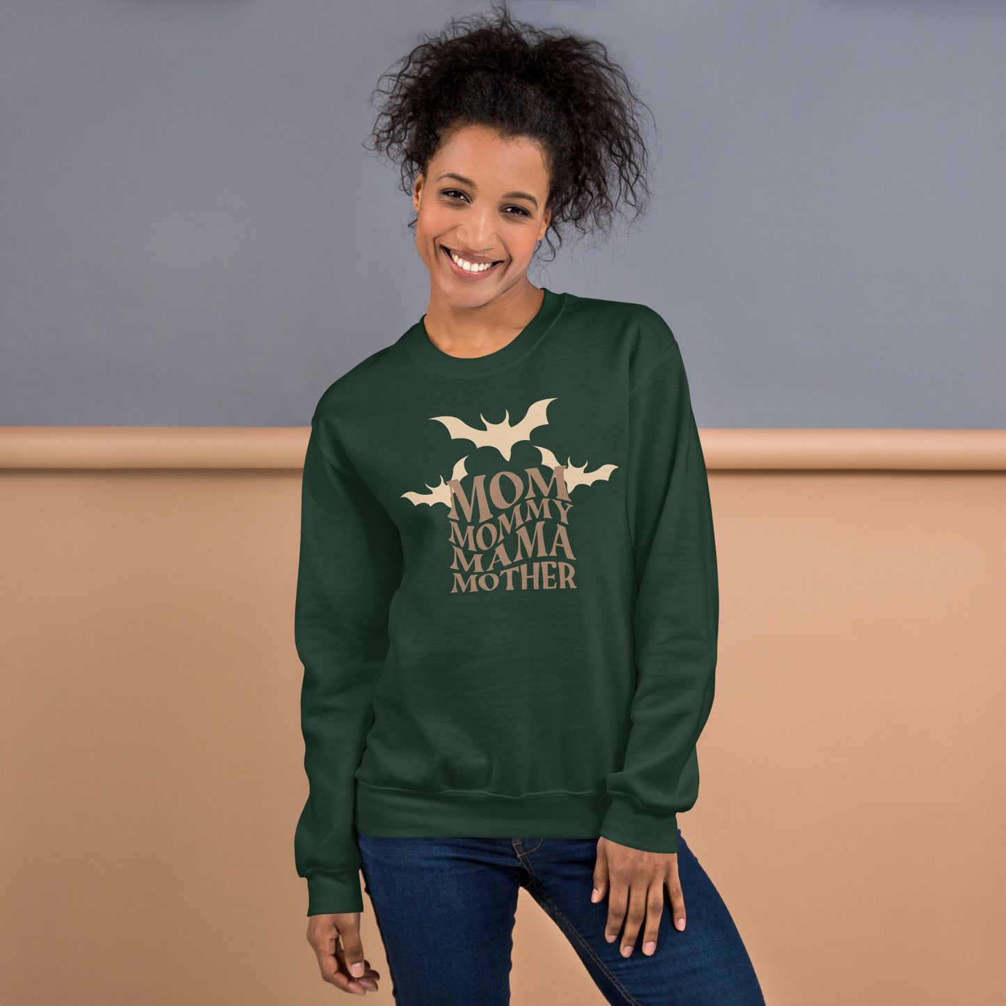 Mom Mama Mommy Mother with Bats Fall Halloween Crewneck Sweatshirt