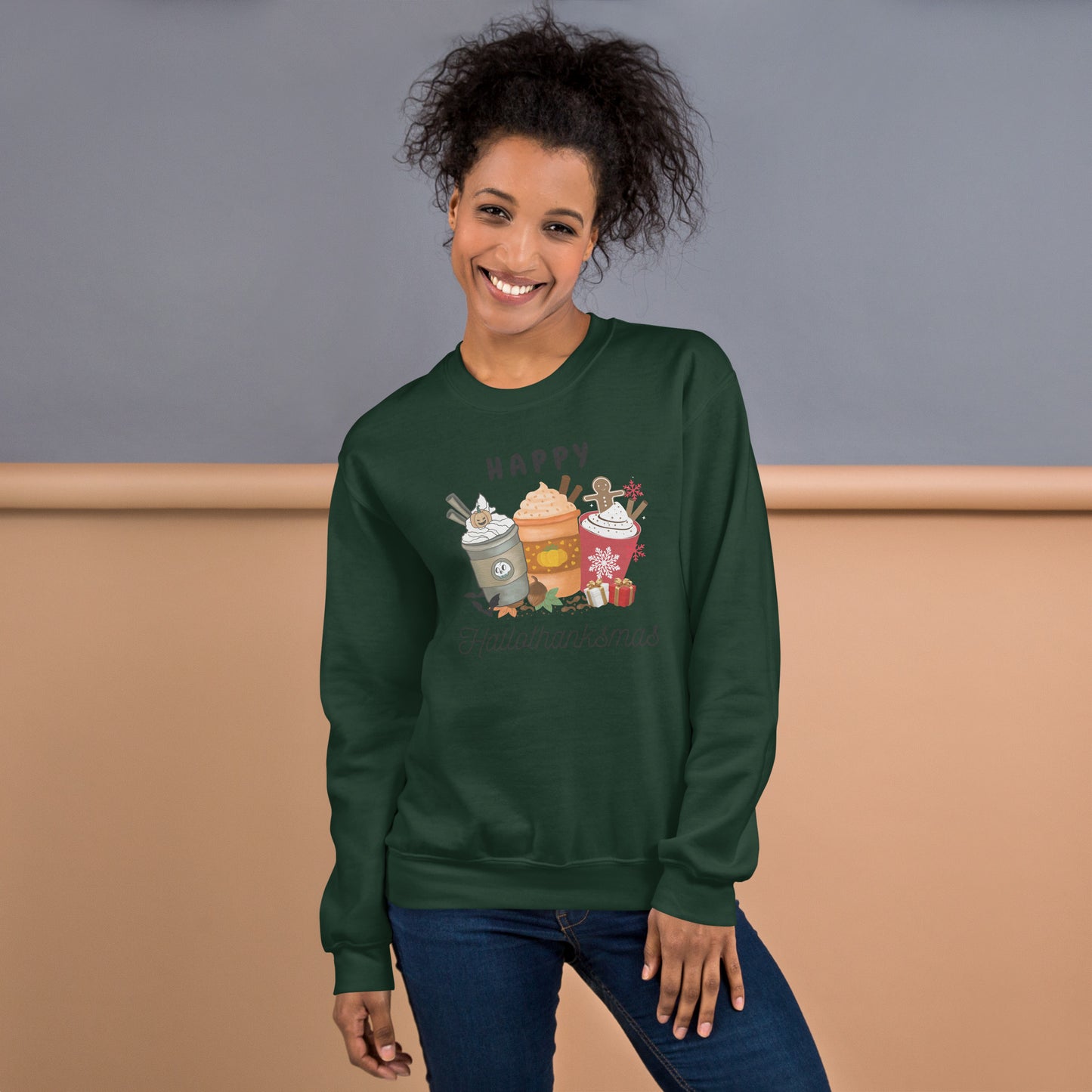 Happy HalloThanksMas Holiday Mashup Coffee Unisex Sweatshirt