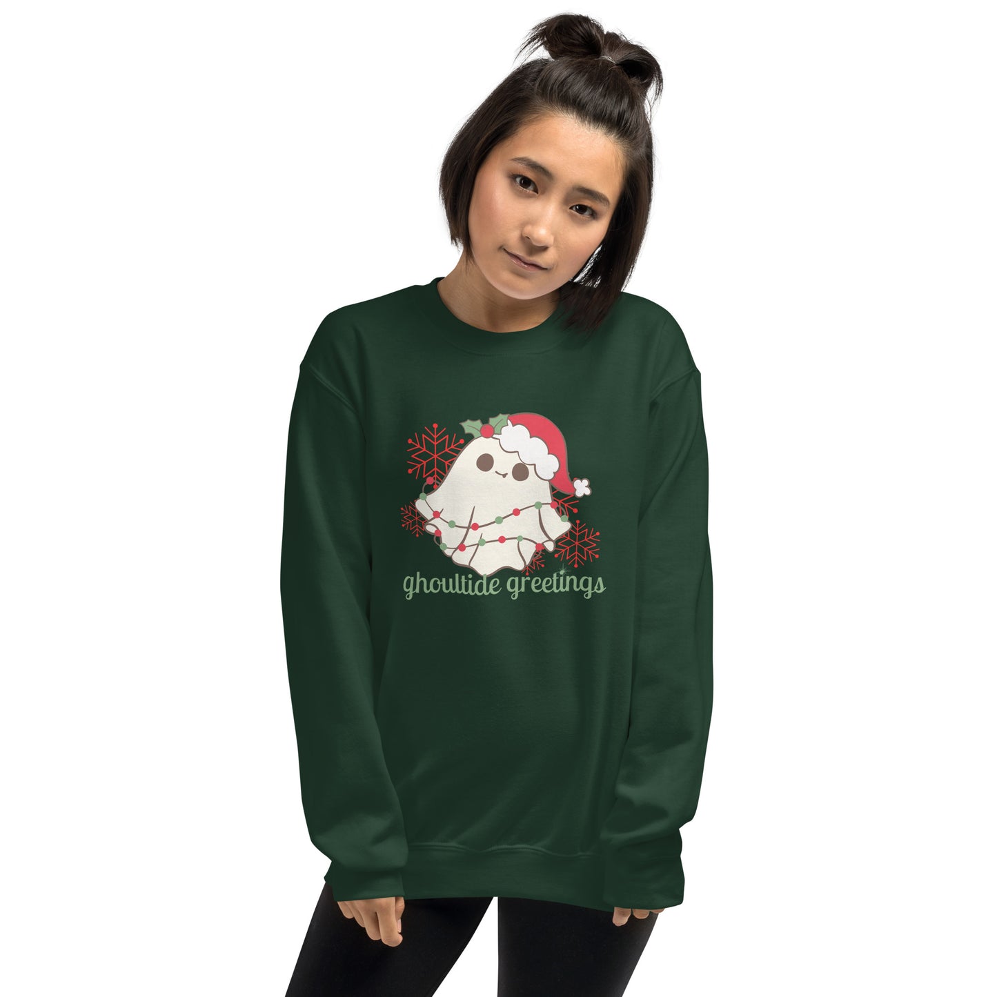 Ghoultide Greetings Cute Christmas Ghost Holiday Crewneck Unisex Sweatshirt