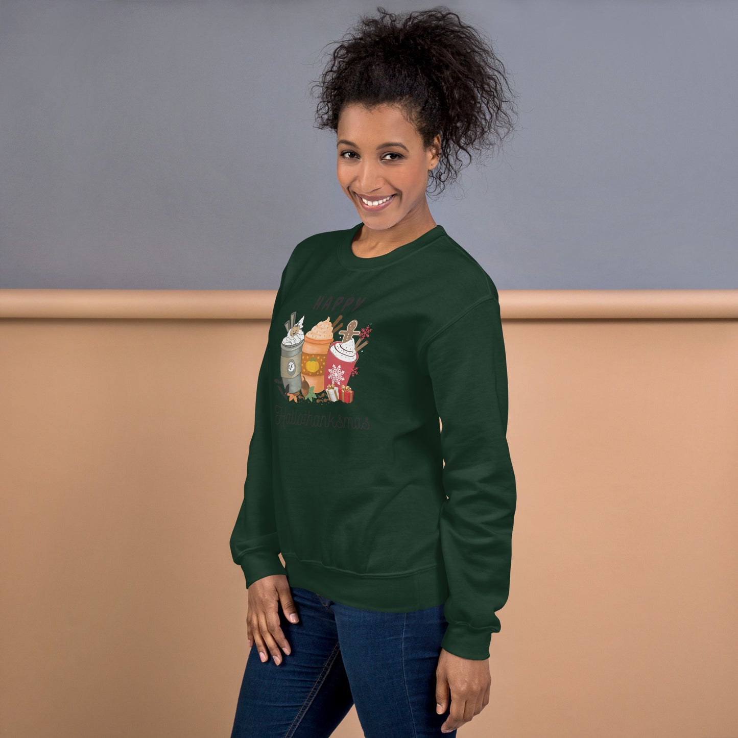 Happy HalloThanksMas Holiday Mashup Coffee Unisex Sweatshirt