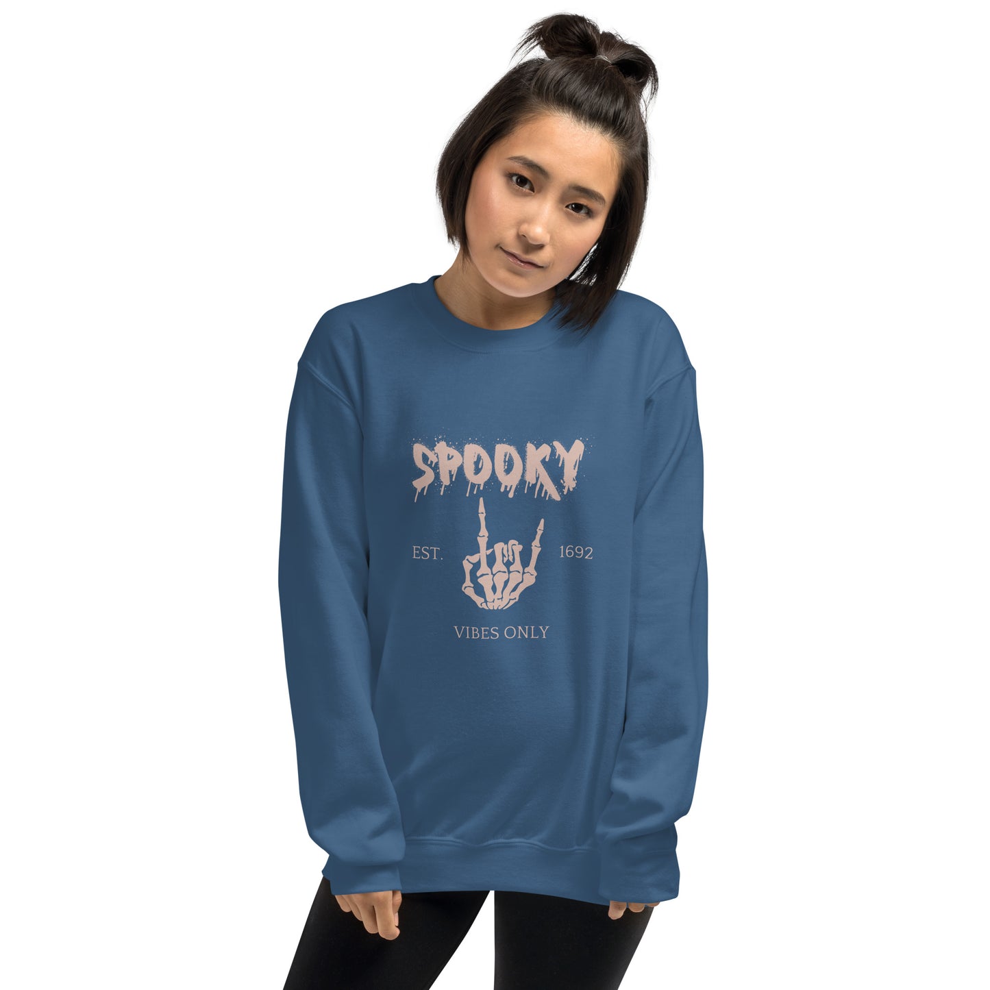Spooky Vibes Skeleton Hands Peace Established 1692 Crewneck Sweatshirt