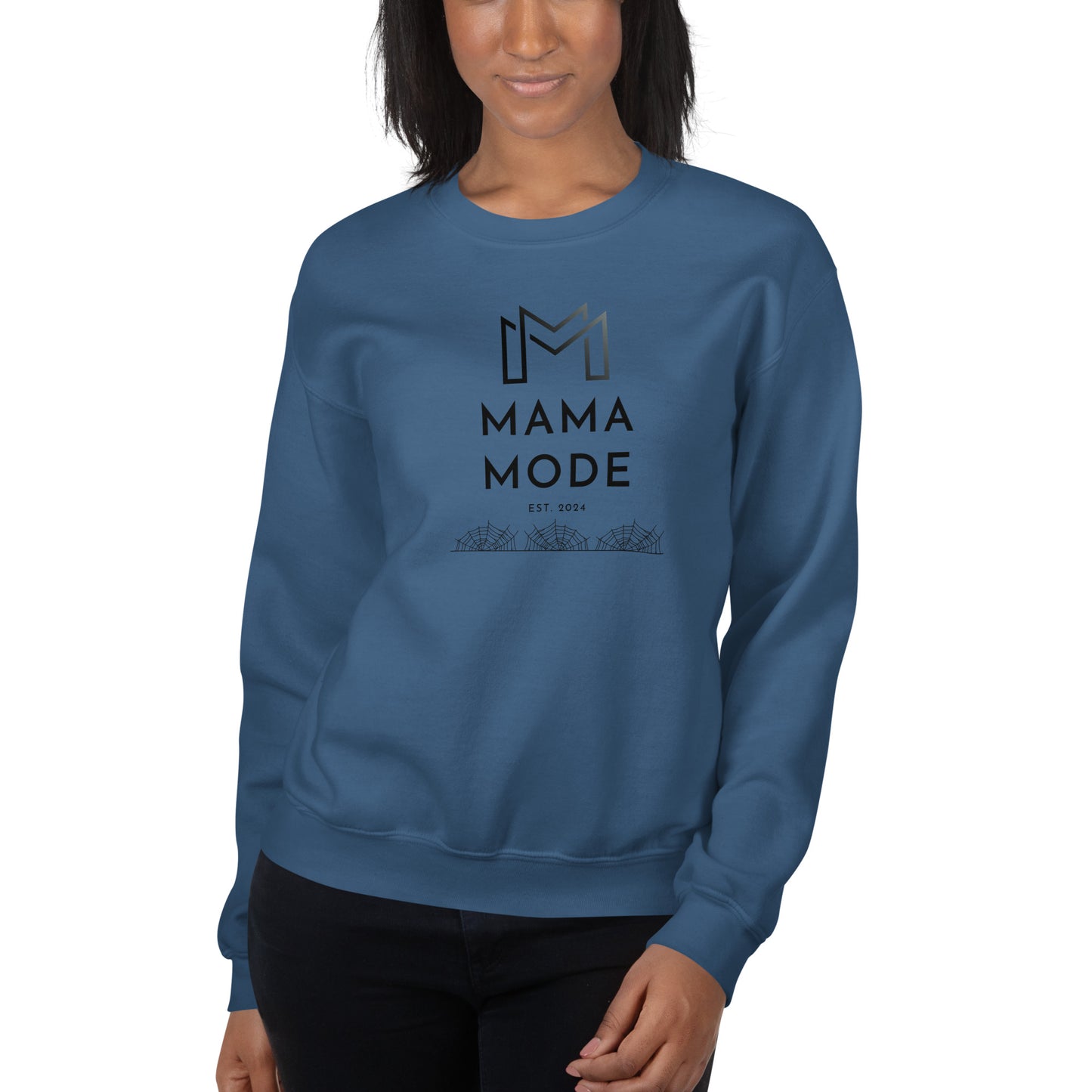 New Mom | Mama Mode Established 2024 Halloween Spiderweb Fall Crewneck Sweatshirt
