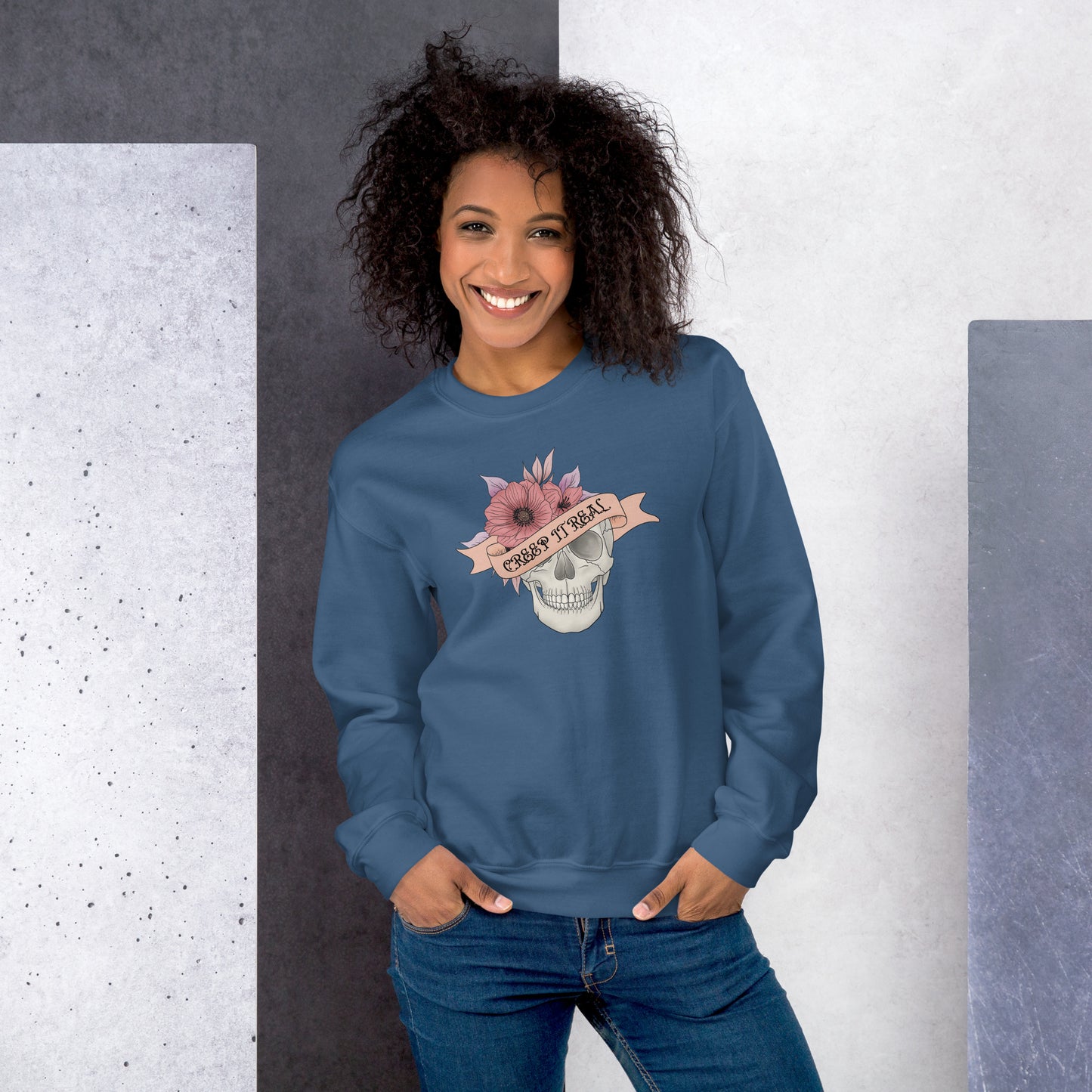 Creep it Real Skeleton Skull Fall Halloween Crewneck Sweatshirt | Keep it Real