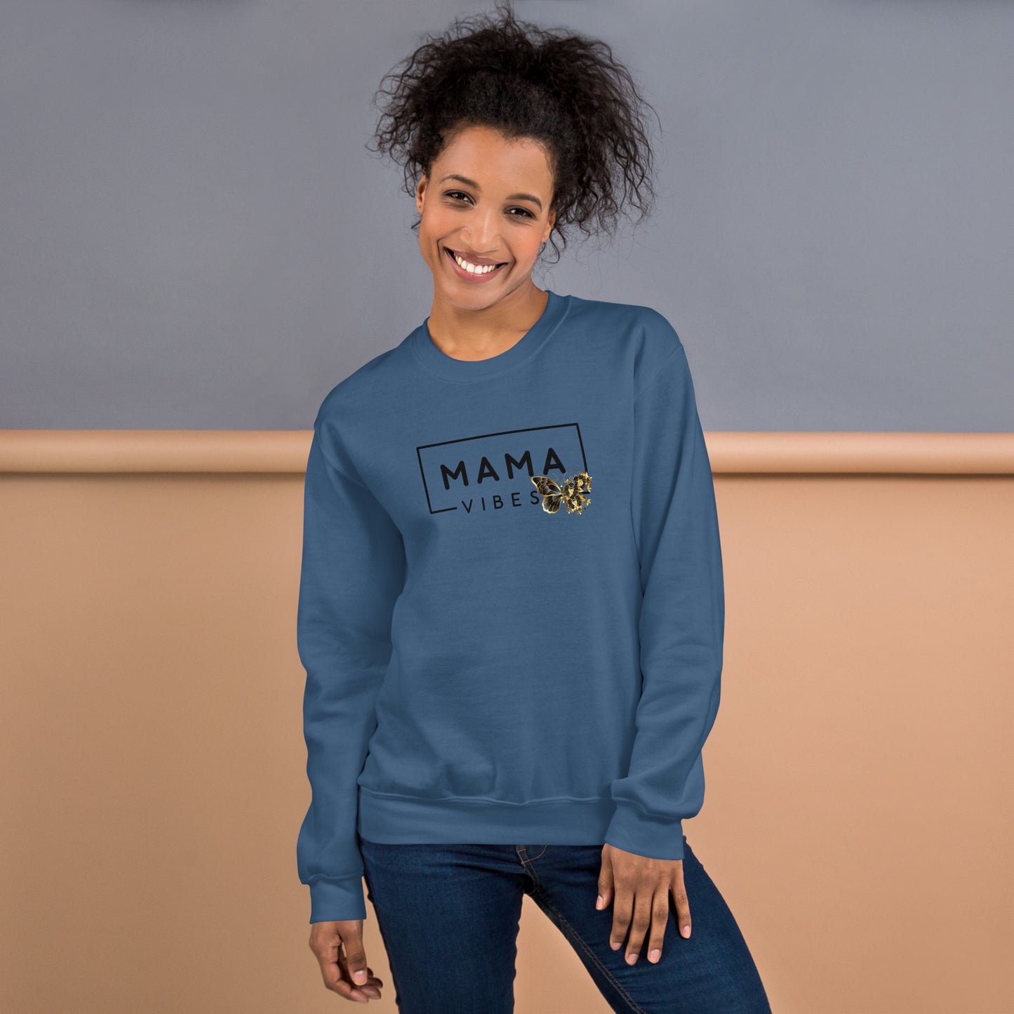 Mama Vibes with Border Butterfly Crewneck Sweatshirt | Fall CozyFall Swetshirt for Mom