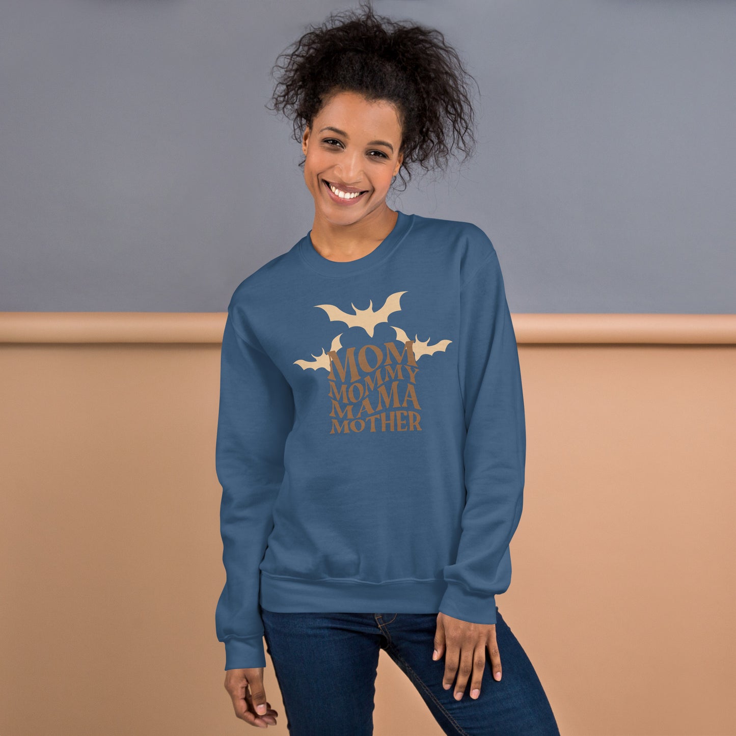 Mom Mama Mommy Mother with Bats Fall Halloween Crewneck Sweatshirt