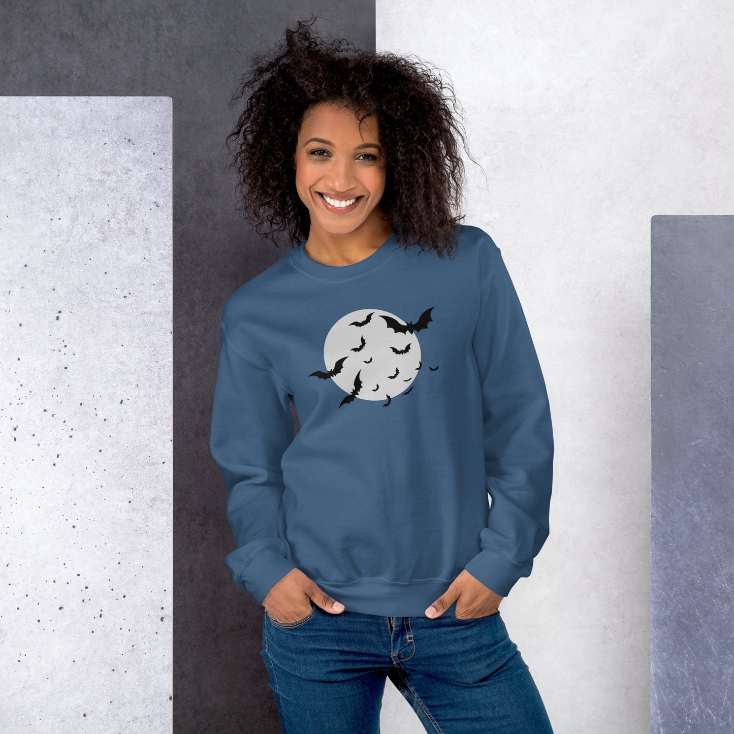 Full Moon with Bats Crewneck Fall Halloween Unisex Sweatshirt
