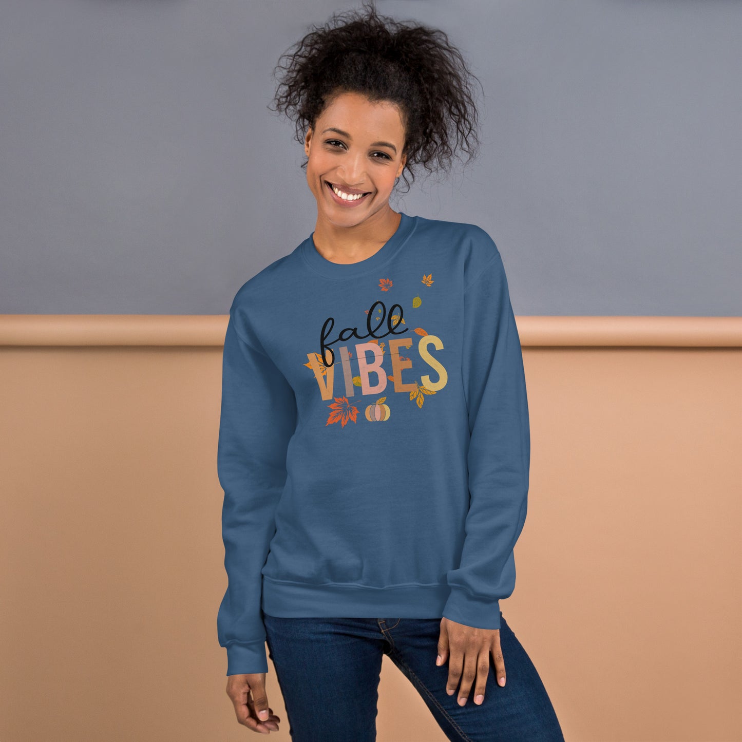 Fall Vibes Pumpkin Leaves Seasonal Crewneck Unisex Sweatshirt