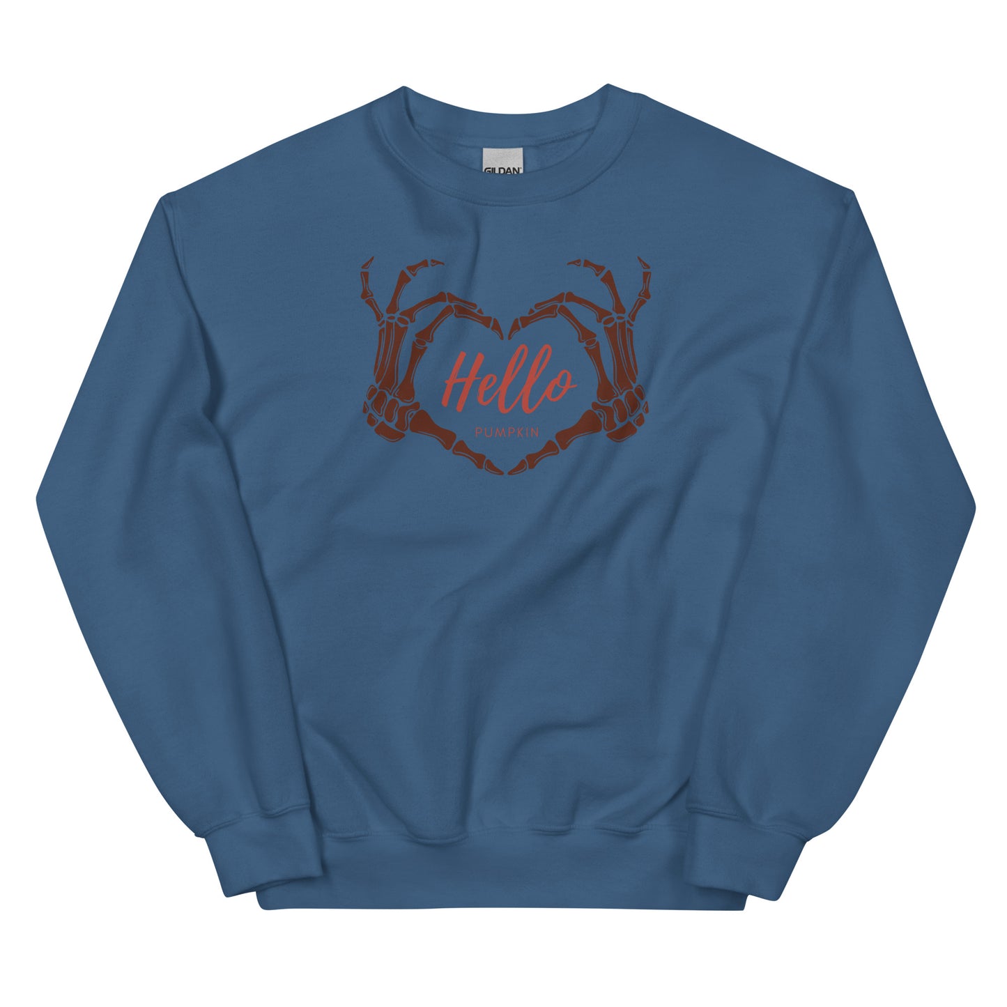Hello Pumpkin Skeleton Heart Hands Crewneck Fall Halloween Unisex Sweatshirt
