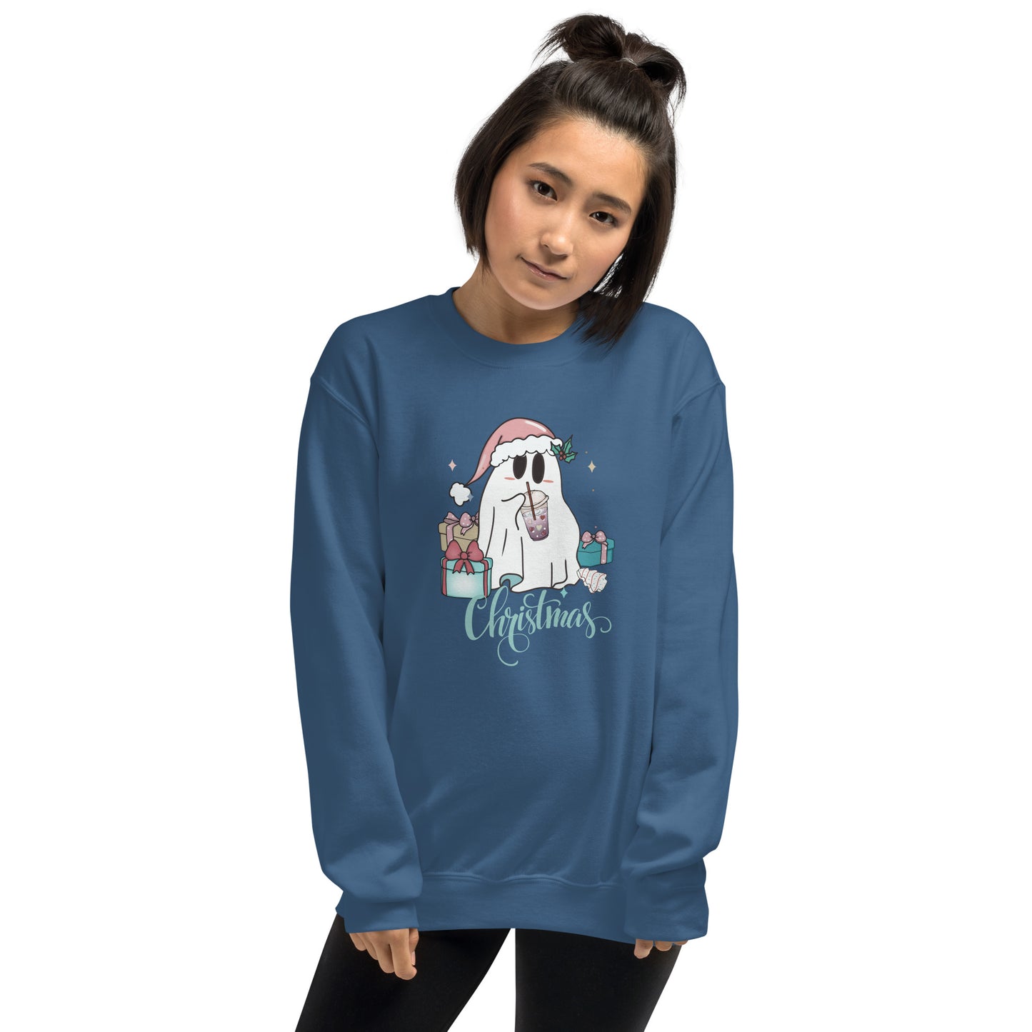 Christmas Cute Boujie Ghost with Presents Unisex Sweatshirt
