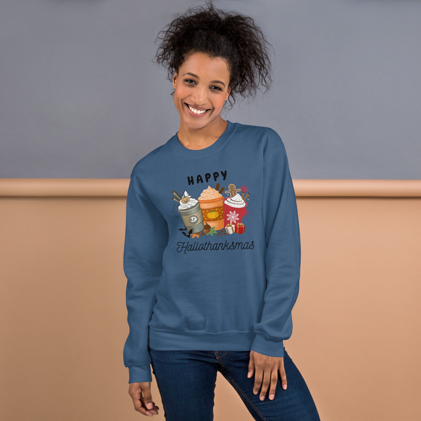 Happy HalloThanksMas Holiday Mashup Coffee Unisex Sweatshirt
