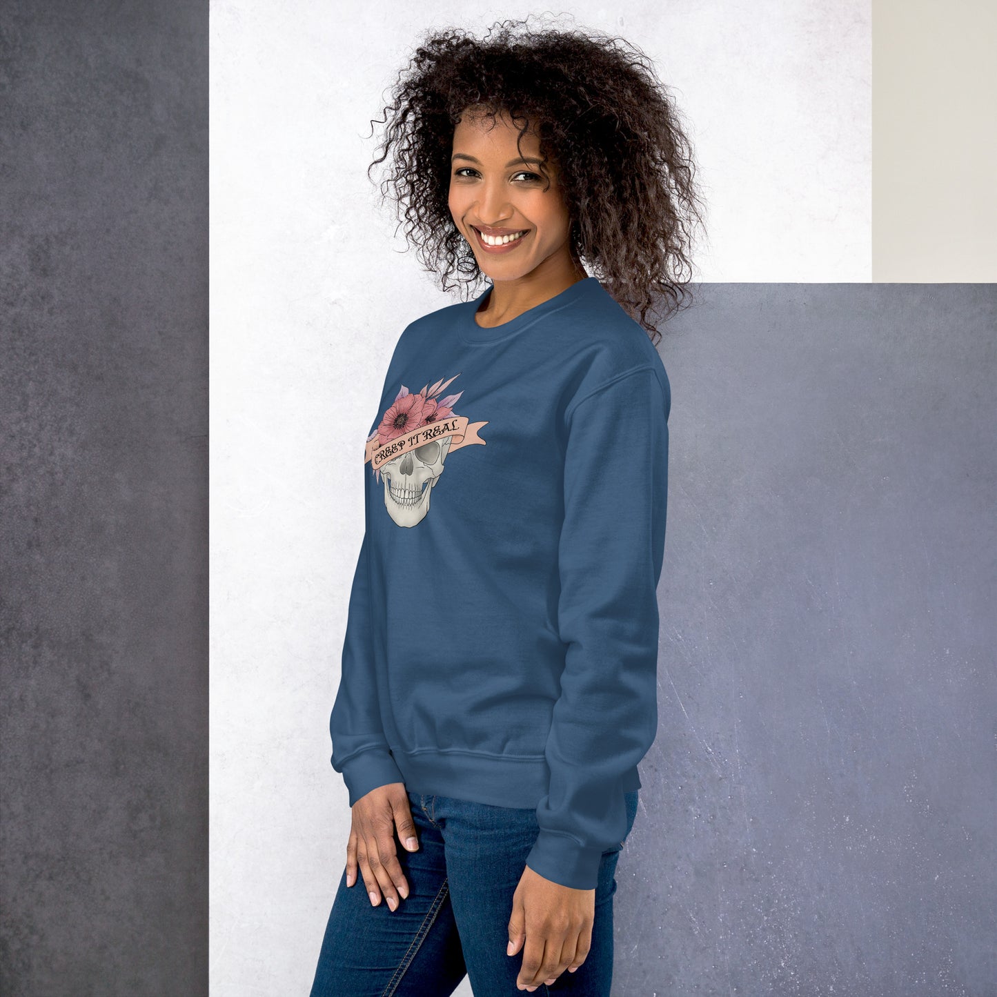 Creep it Real Skeleton Skull Fall Halloween Crewneck Sweatshirt | Keep it Real