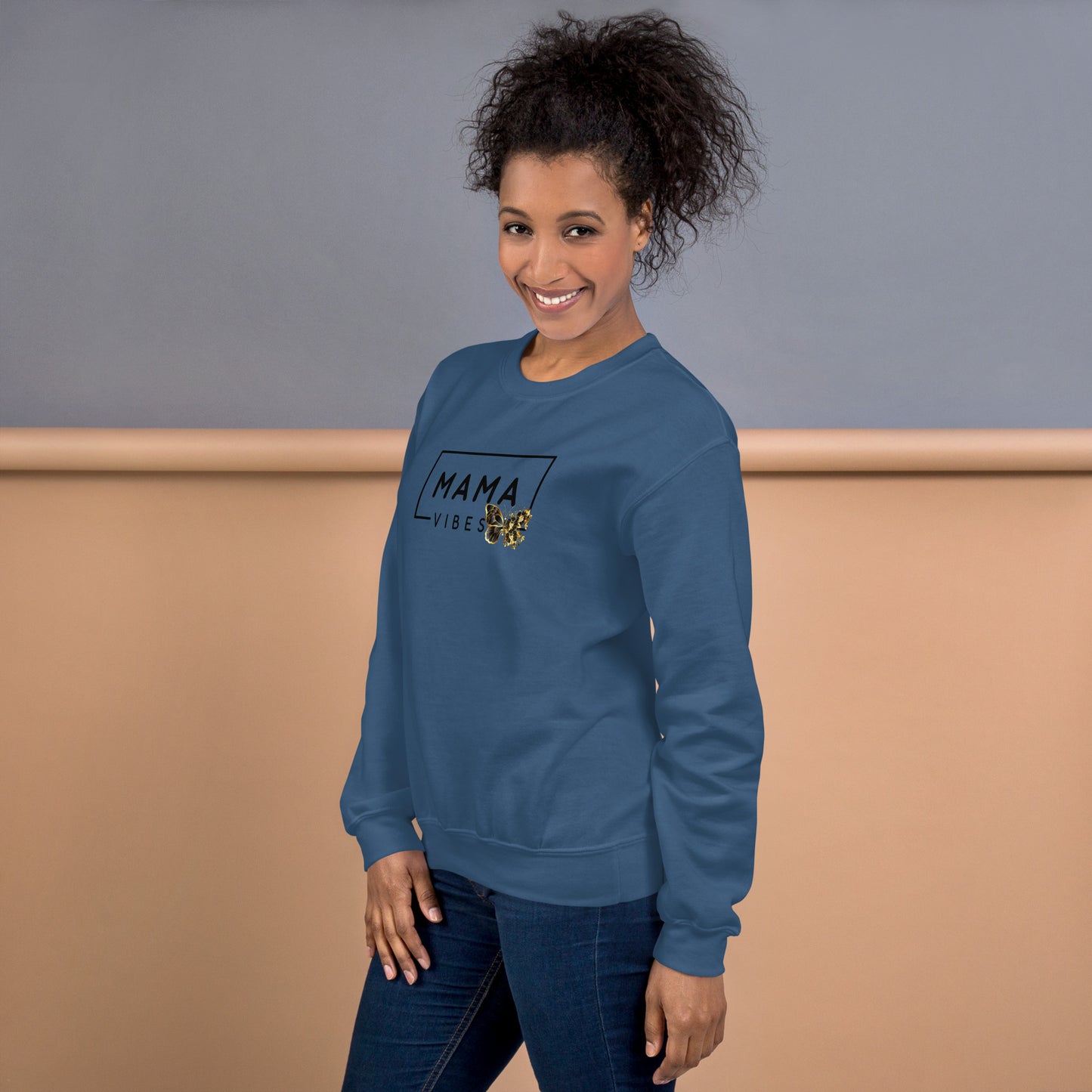 Mama Vibes with Border Butterfly Crewneck Sweatshirt | Fall CozyFall Swetshirt for Mom