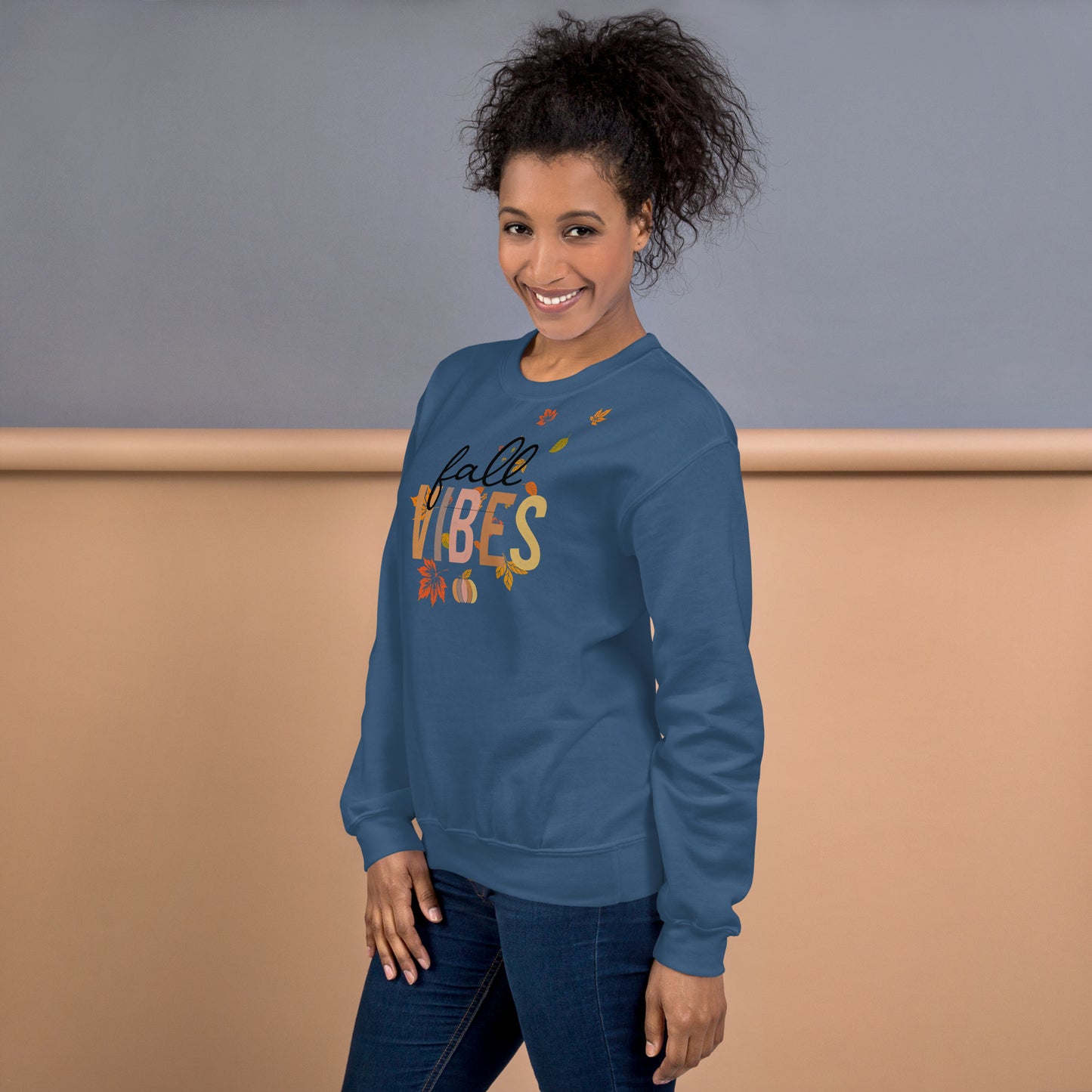 Fall Vibes Pumpkin Leaves Seasonal Crewneck Unisex Sweatshirt