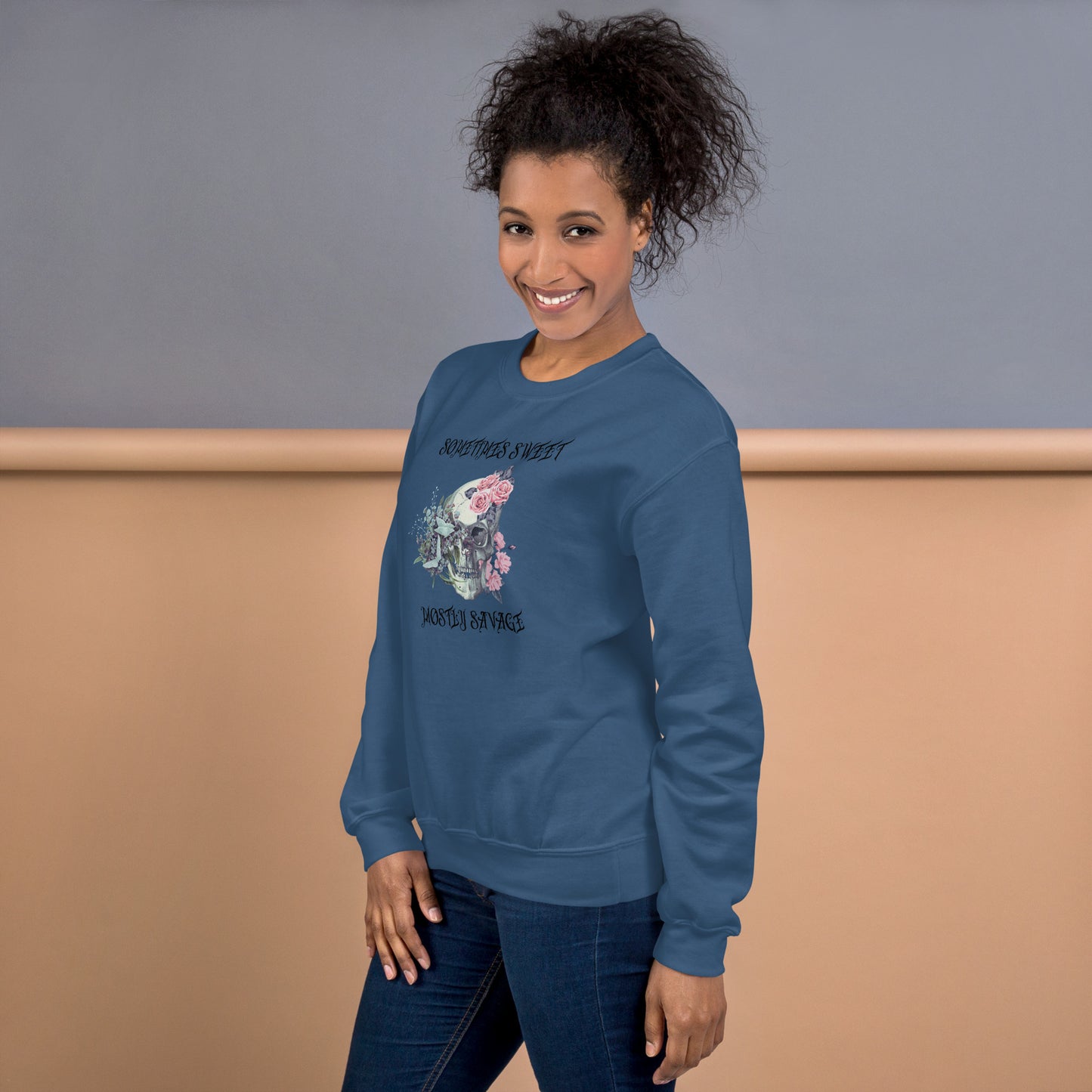Sometimes Sweet Mostly Savage Floral Skull Unisex Sweatshirt
