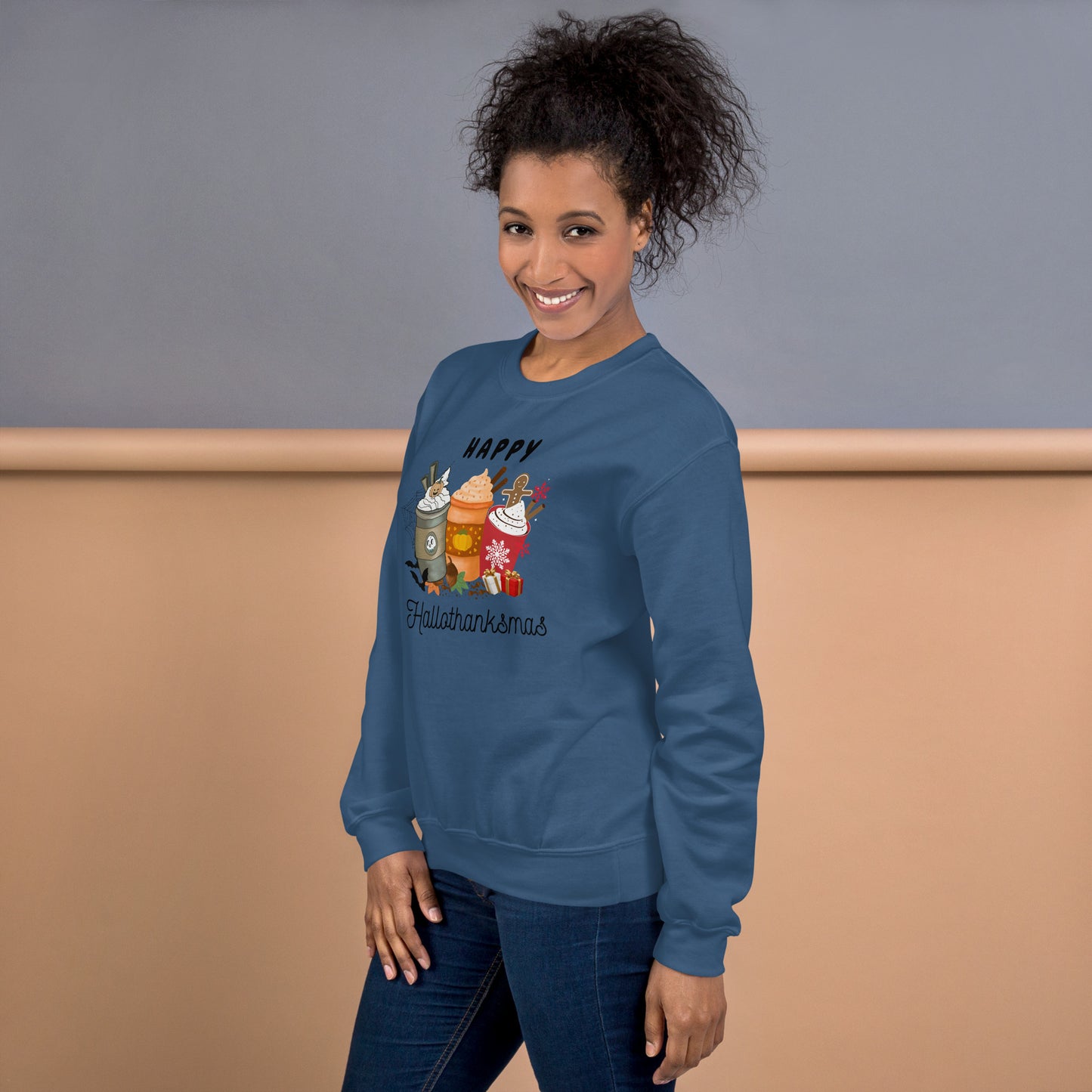 Happy HalloThanksMas Holiday Mashup Coffee Unisex Sweatshirt