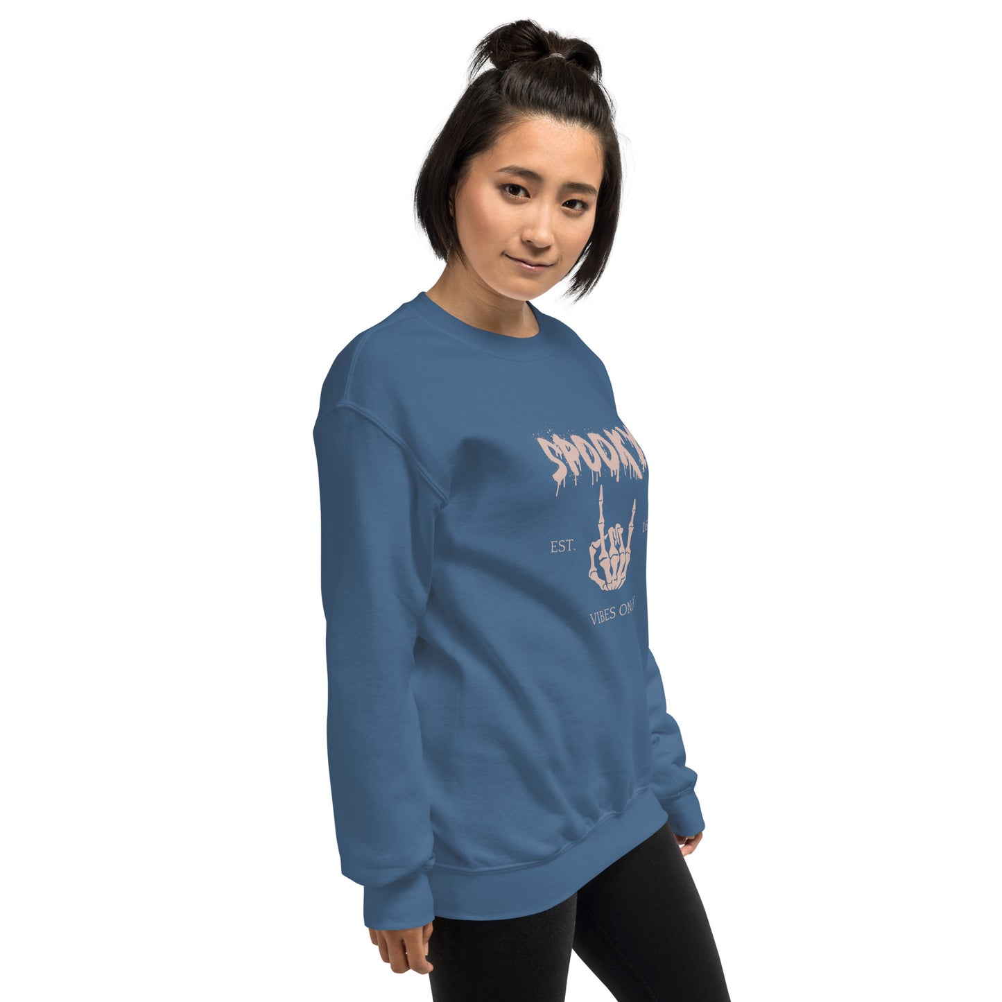Spooky Vibes Skeleton Hands Peace Established 1692 Crewneck Sweatshirt