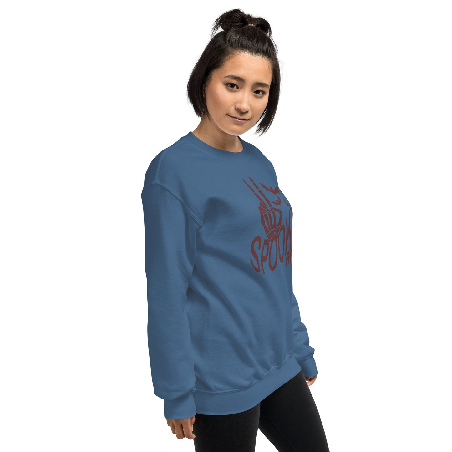 Spooky AF Fall Halloween Skeleton Hands Peace Sign Crewneck Unisex Sweatshirt