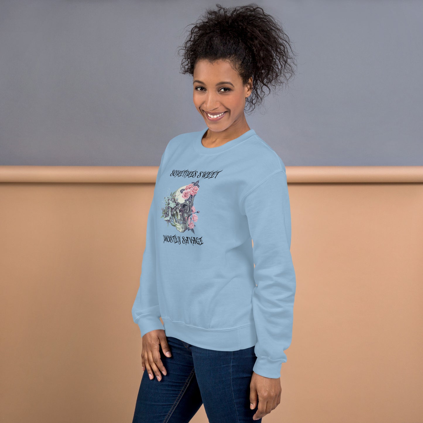 Sometimes Sweet Mostly Savage Floral Skull Unisex Sweatshirt