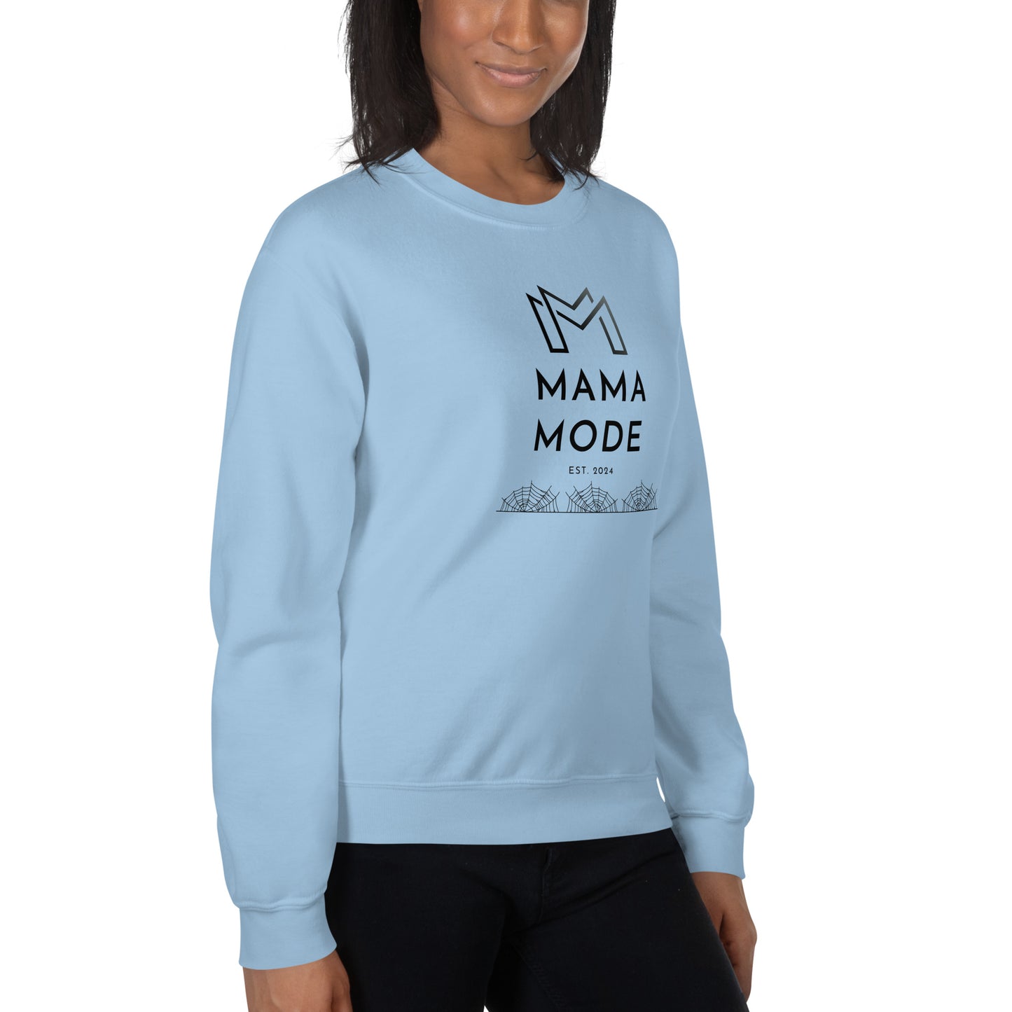 New Mom | Mama Mode Established 2024 Halloween Spiderweb Fall Crewneck Sweatshirt
