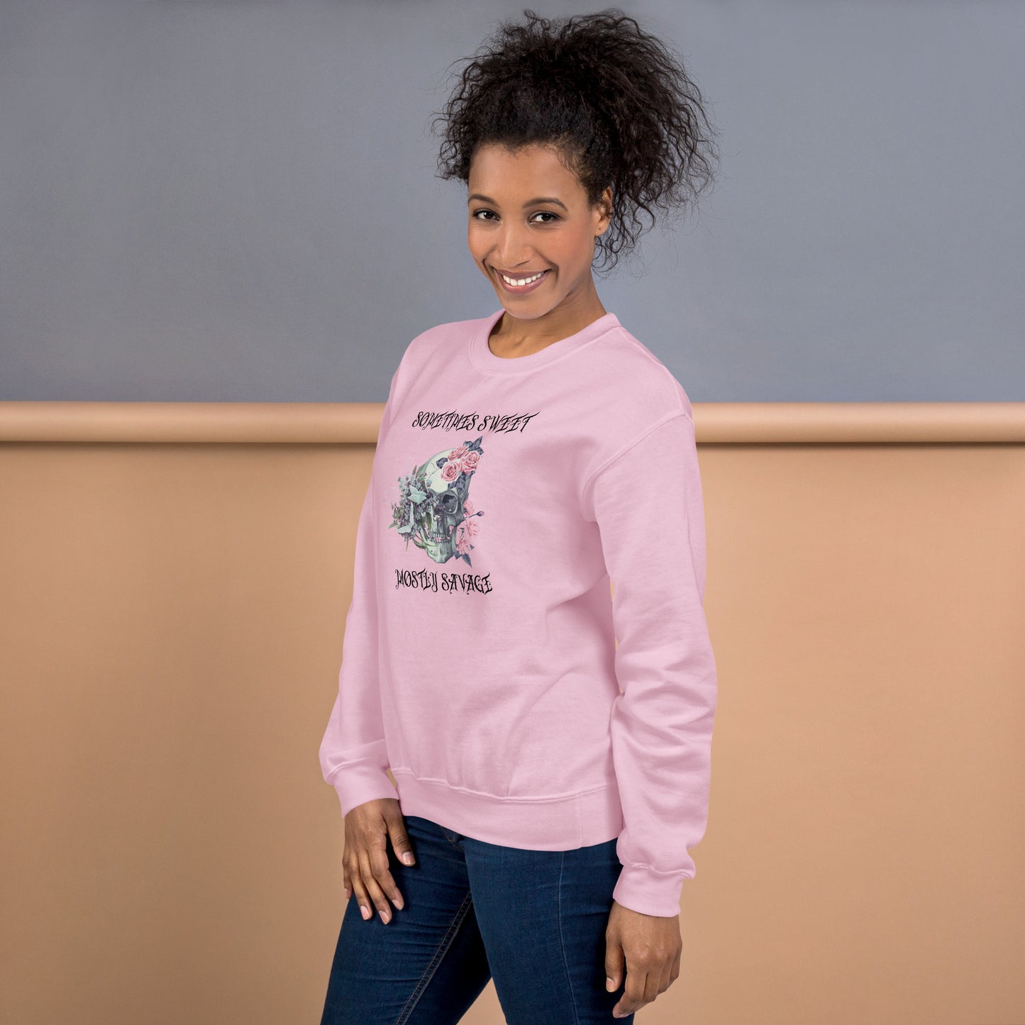 Sometimes Sweet Mostly Savage Floral Skull Unisex Sweatshirt
