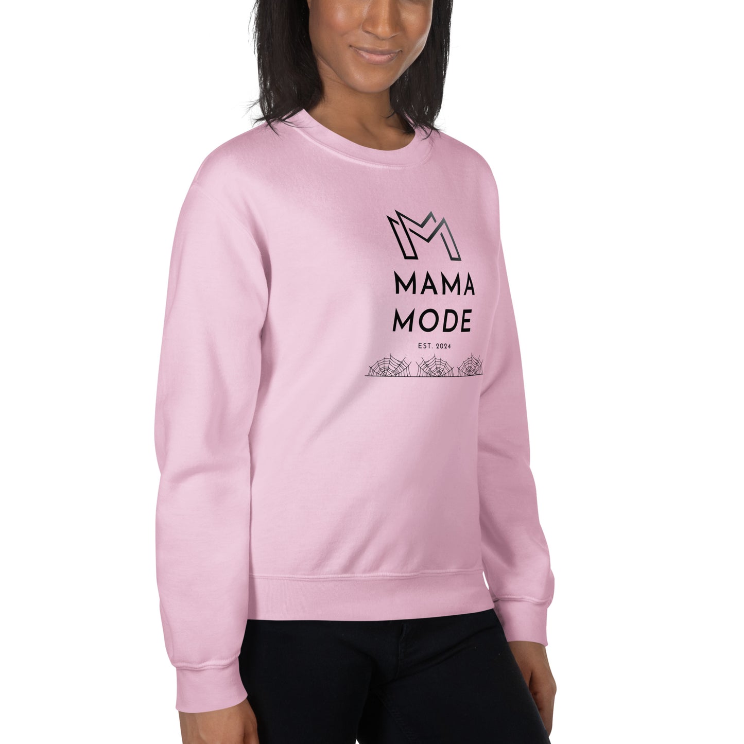 New Mom | Mama Mode Established 2024 Halloween Spiderweb Fall Crewneck Sweatshirt