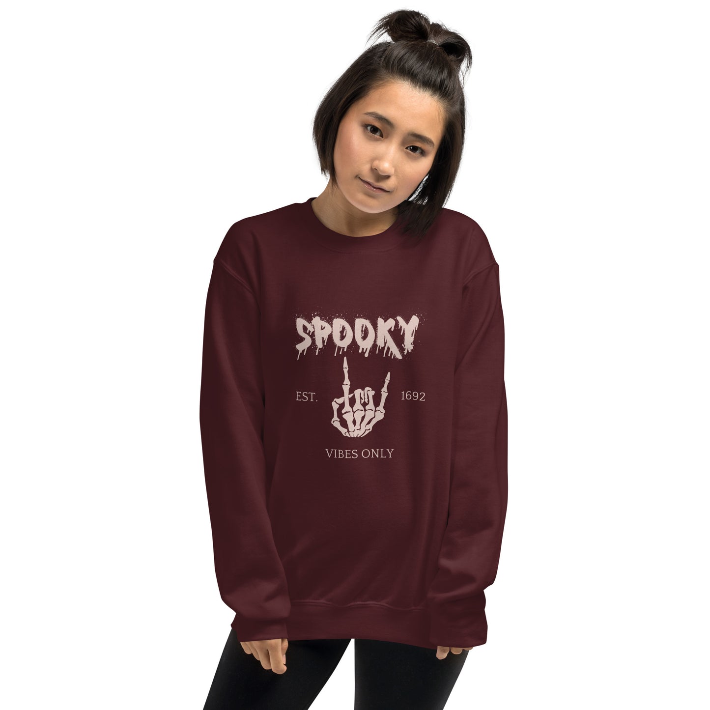 Spooky Vibes Skeleton Hands Peace Established 1692 Crewneck Sweatshirt