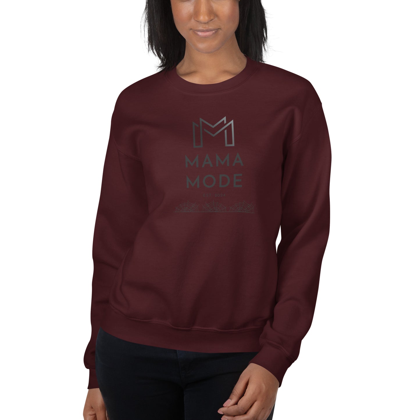 New Mom | Mama Mode Established 2024 Halloween Spiderweb Fall Crewneck Sweatshirt