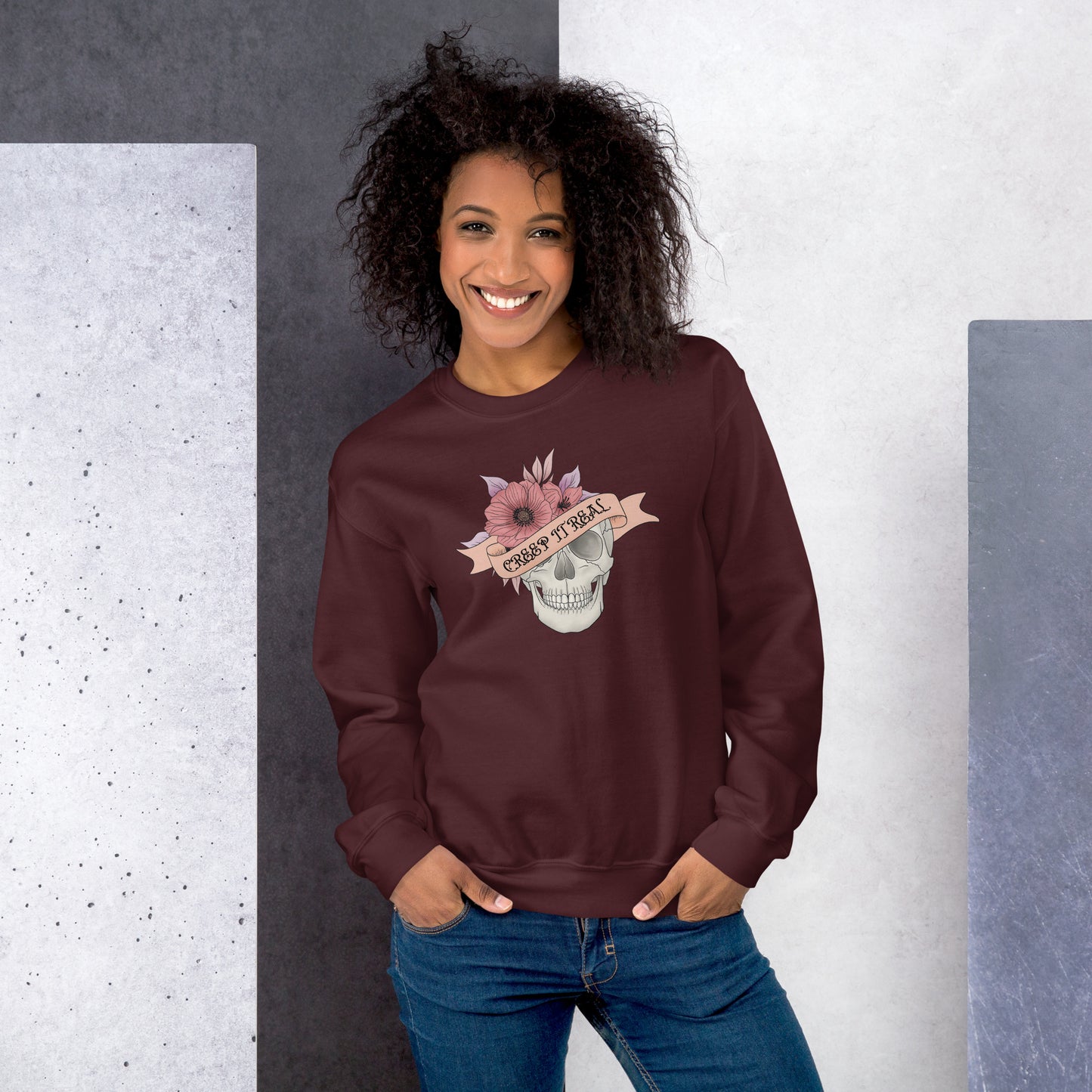 Creep it Real Skeleton Skull Fall Halloween Crewneck Sweatshirt | Keep it Real