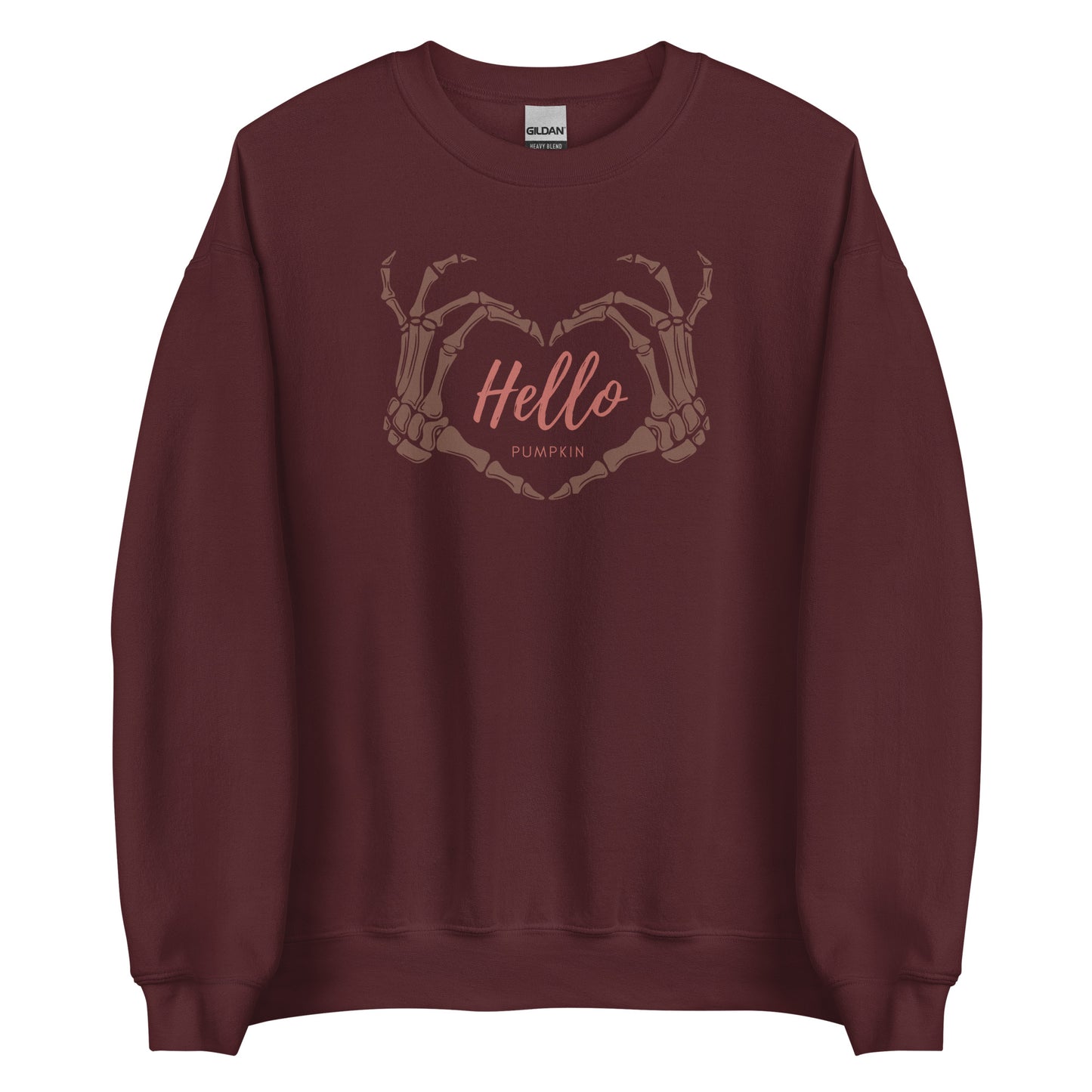 Hello Pumpkin Skeleton Heart Hands Crewneck Fall Halloween Unisex Sweatshirt