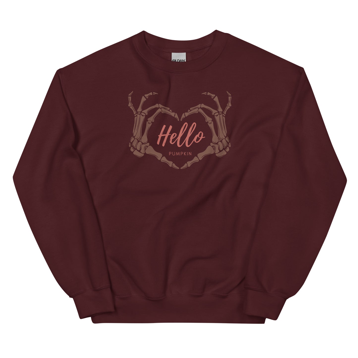 Hello Pumpkin Skeleton Heart Hands Crewneck Fall Halloween Unisex Sweatshirt