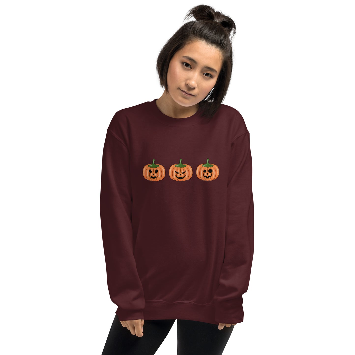 Trendy Fall Pumpkin Faces Crewneck Unisex Sweatshirt