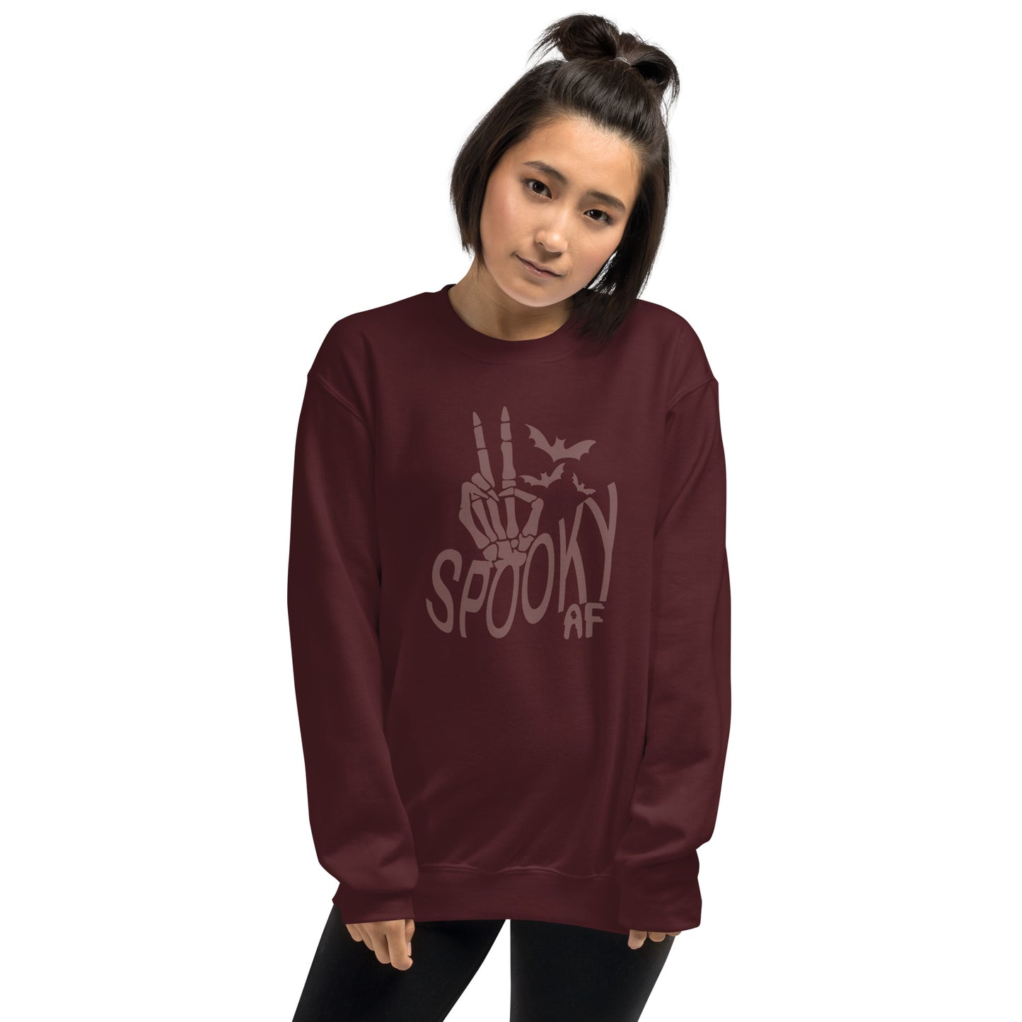 Spooky AF Fall Halloween Skeleton Hands Peace Sign Crewneck Unisex Sweatshirt