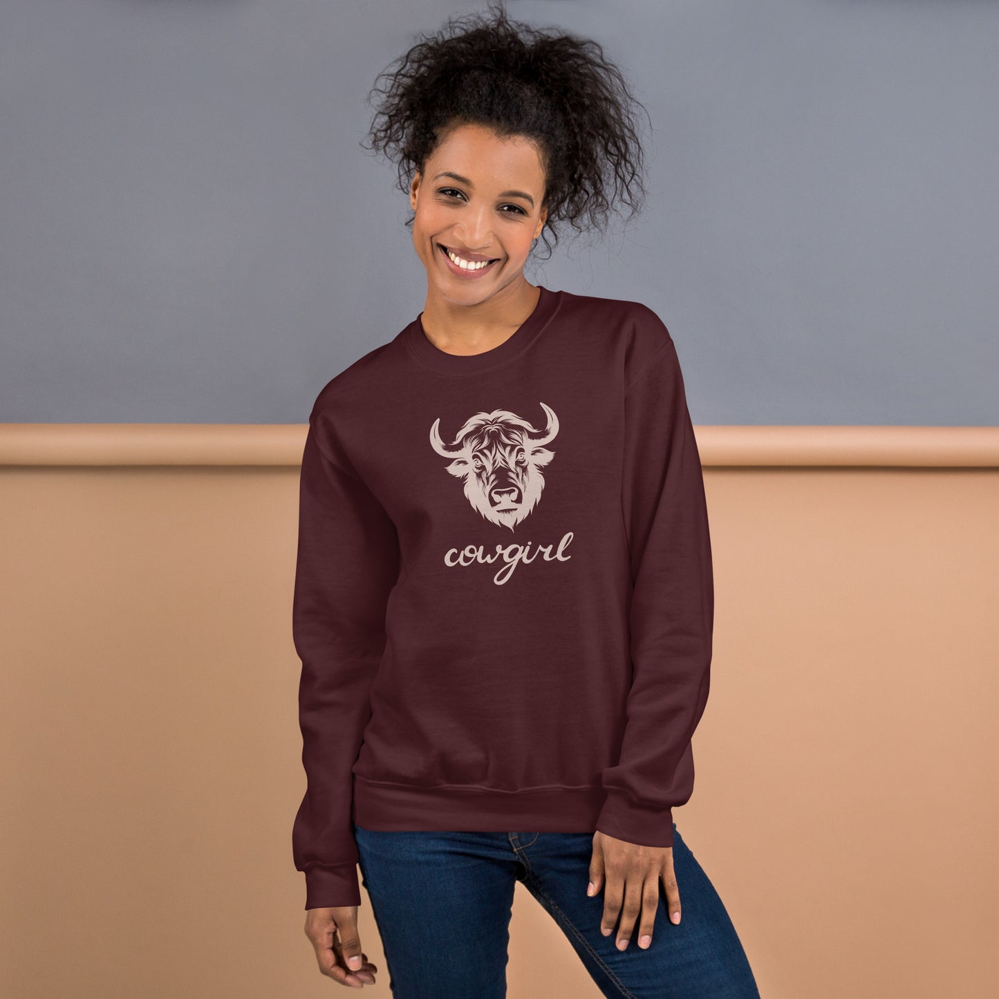 Cowgirl Long Haired Cow Unisex Sweatshirt
